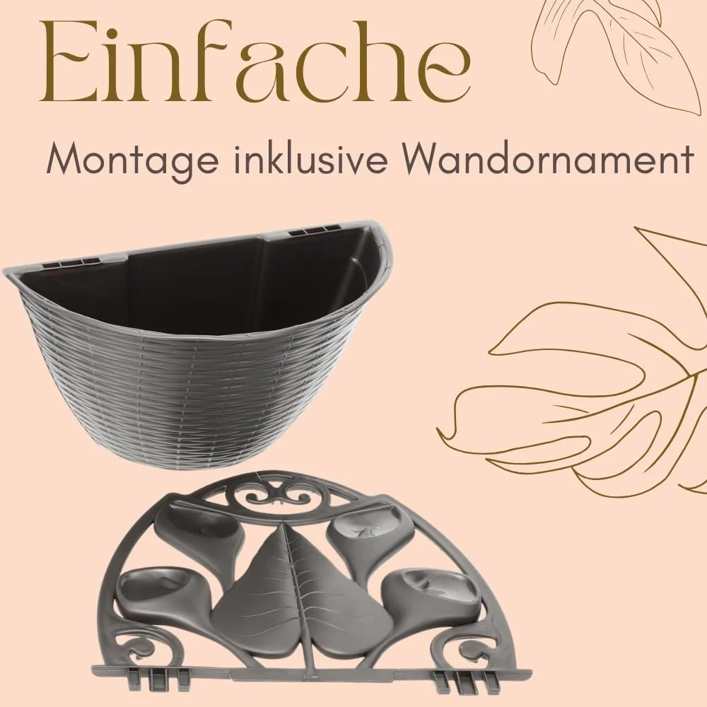 Настінний квітковий горщик GarPet Rattan Look Антрацит Пластиковий під ротанг для вулиці, фото №6