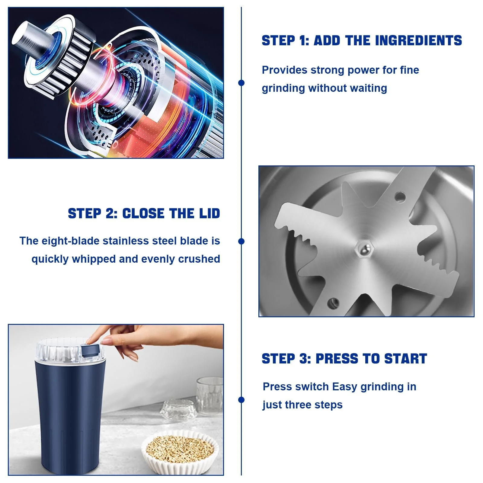 Кавомолка електрична Vegena 300 W, регульований рівень помелу, фото №7 Кавомолка електрична Vegena 300 W, регульований рівень помелу, фото №7