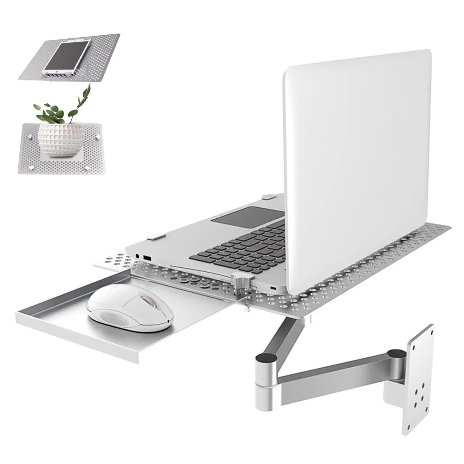 Настінне кріплення для ноутбука, регульований тримач з підставкою для миші, алюмінієвий сплав, вантажопідйомність 8 кг, фото №1