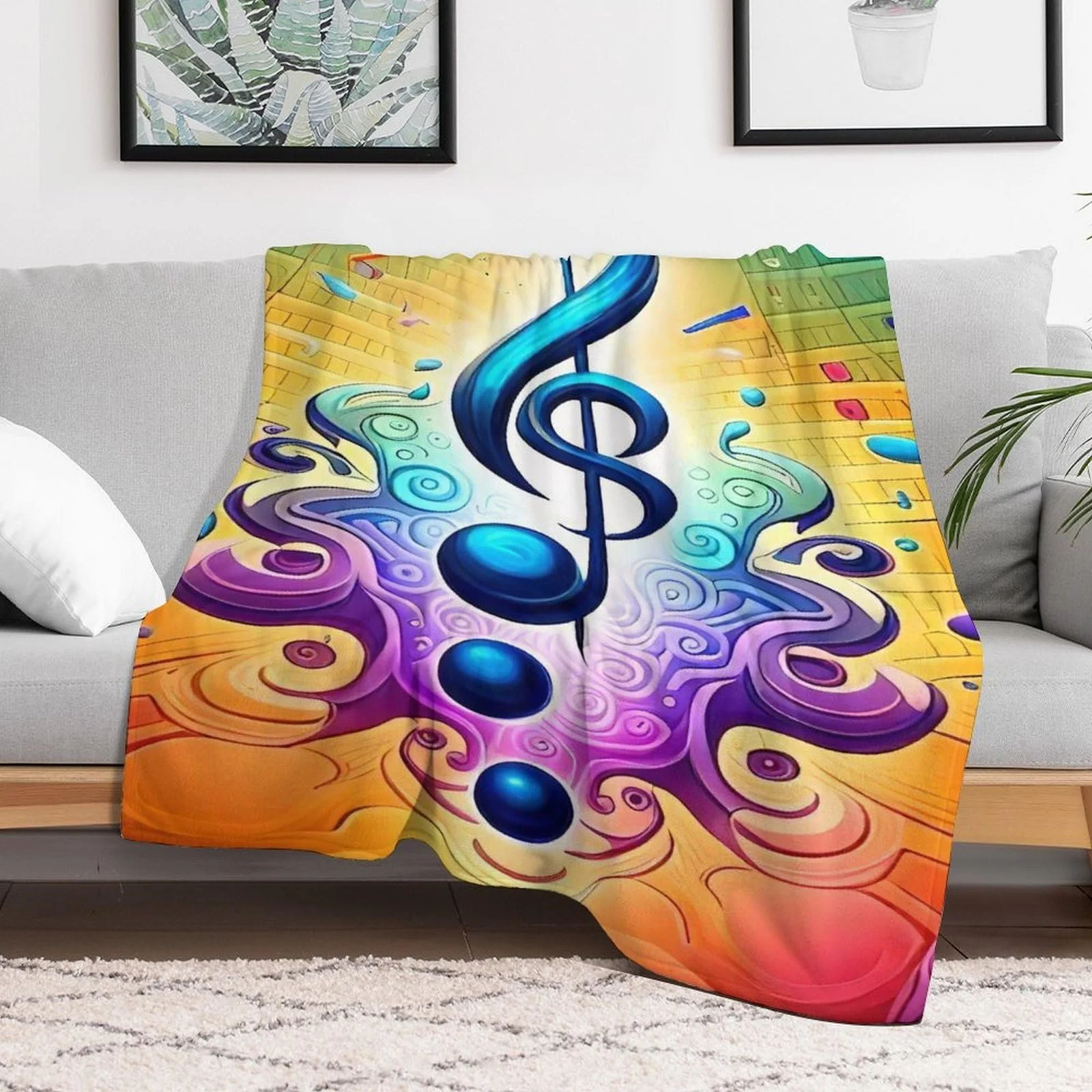 Покривало Флісова М'яка Тепла Музичні Ноти 100 x 130 см, фото №2