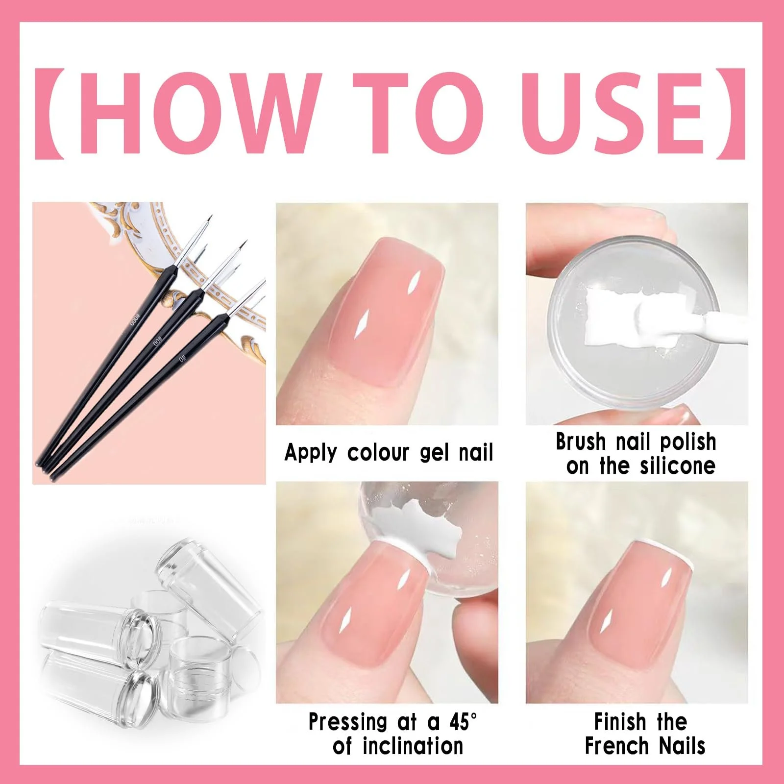 Набор для французского маникюра, розово-белый набор гель-лаков, печать для французского маникюра, в комплекте 3 профессиональные ручки для покраски ногтей, фото №4