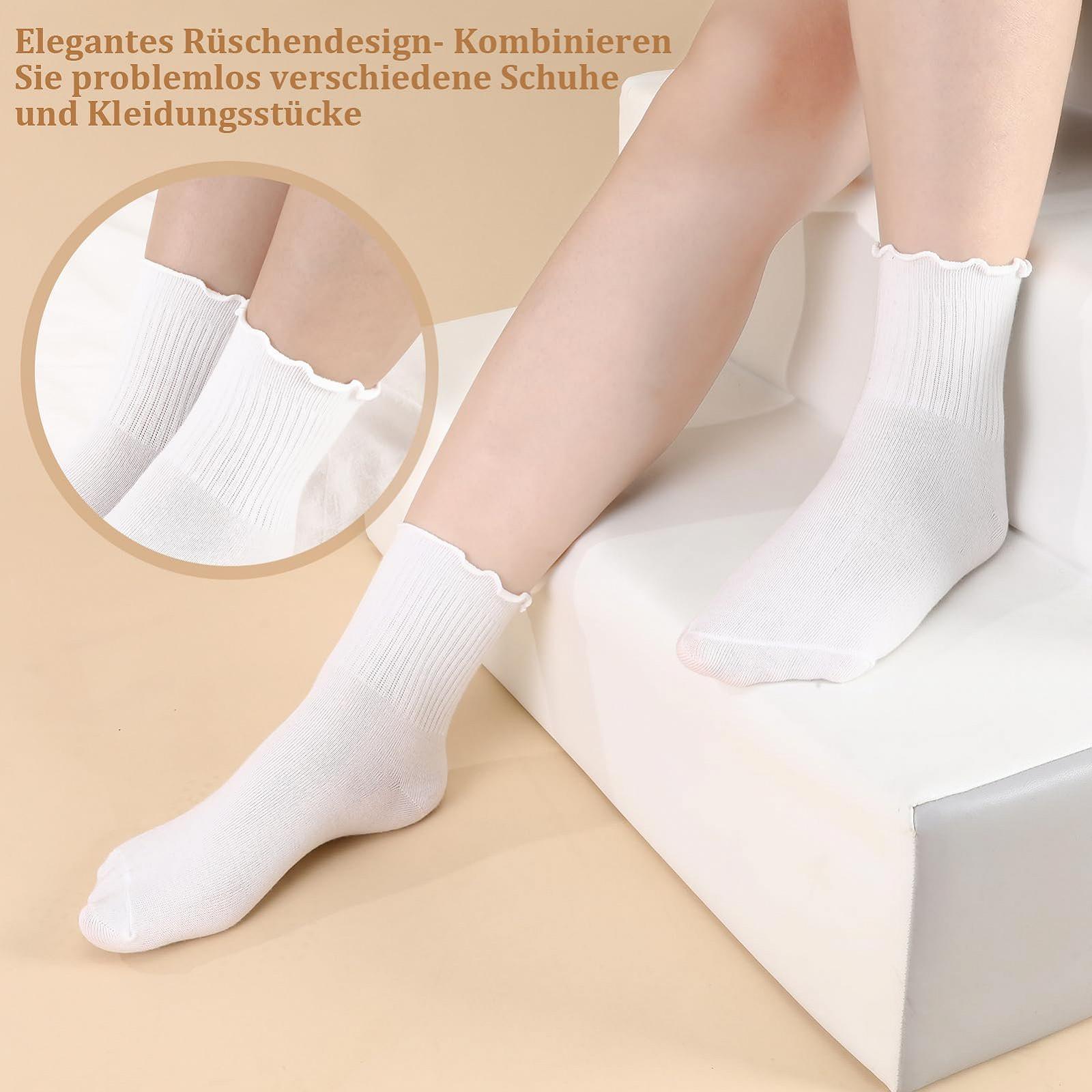 Носки с оборками Женские носки с оборками Хлопковые вязаные носки до середины икры для обуви лолита Женские девушки, 6 пар, фото №5