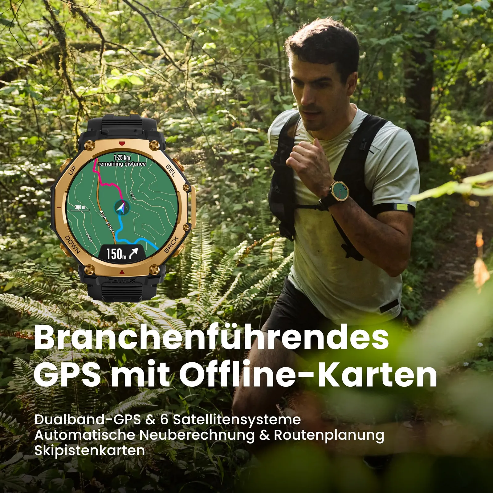 Смартгодинник Amazfit T-Rex 3 Pro 48 мм сапфіровий AMOLED-дисплей, титановий безель, Dual Band GPS, офлайн-карти, 25 днів роботи батареї, вбудований ліхтарик, 10 ATM, 180+ спортивних режимів, фото №4