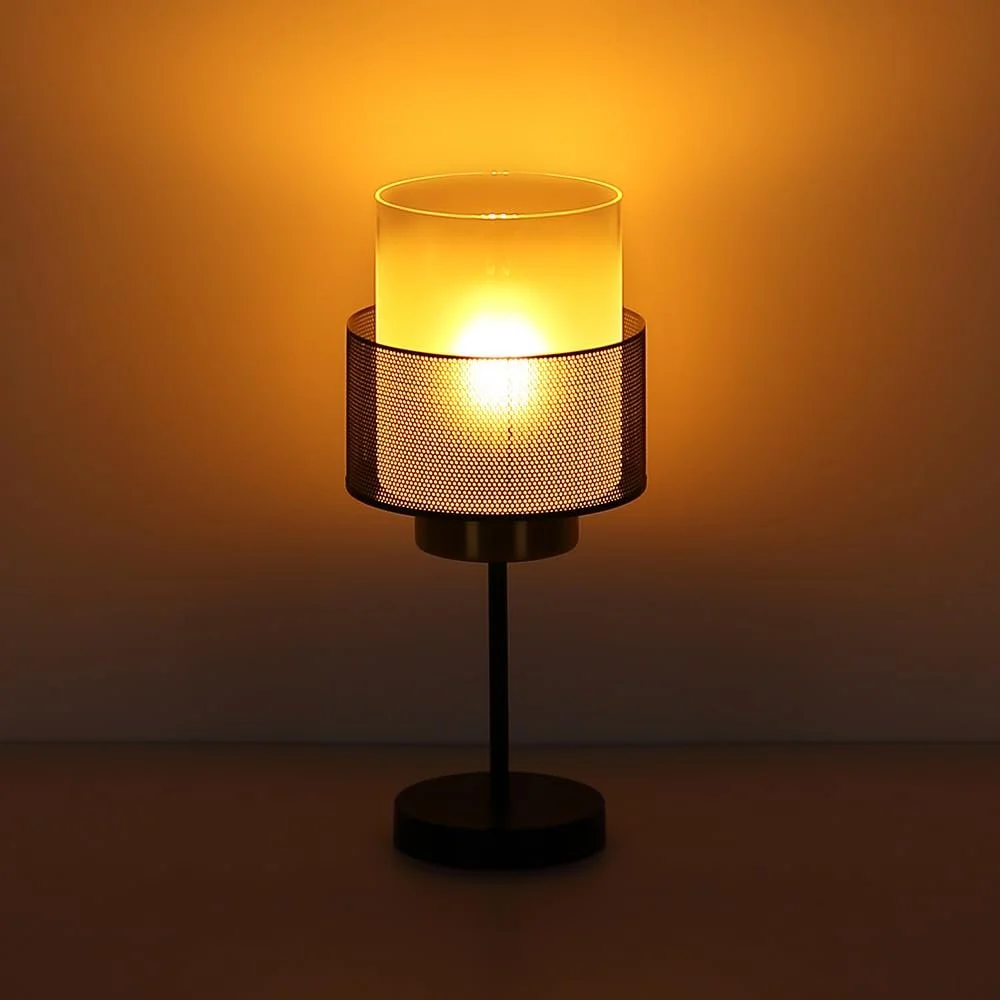 Настольная лампа Ретро Стеклянный матовый плафон Сетка Черная золотая Металл 1x E27 18 x 40 см, фото №6