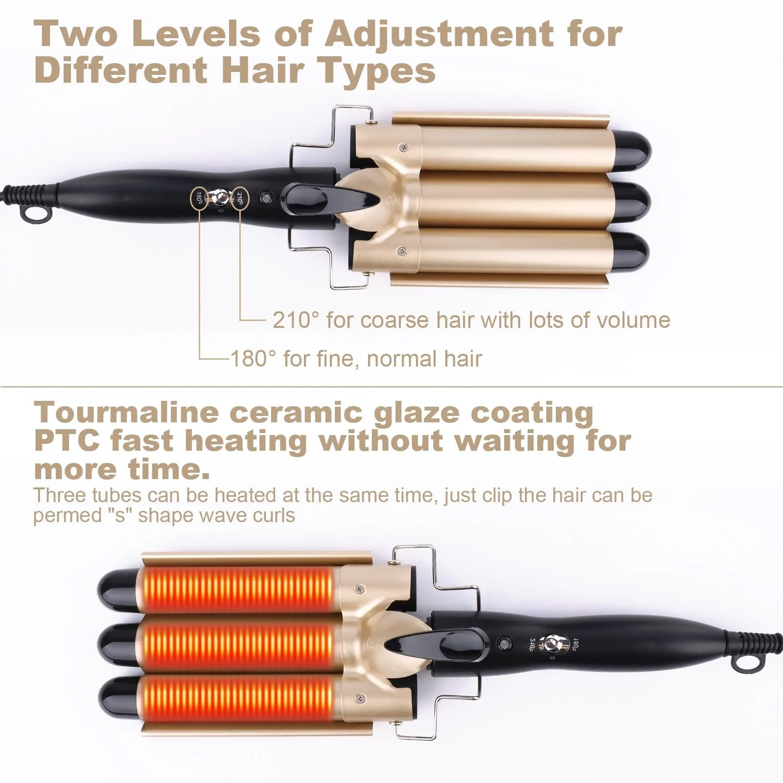 Плойка для волосся Wave Iron 3 Barrels 25 мм з регулюванням температури 180°C/210°C, фото №5 Плойка для волосся Wave Iron 3 Barrels 25 мм з регулюванням температури 180°C/210°C, фото №5
