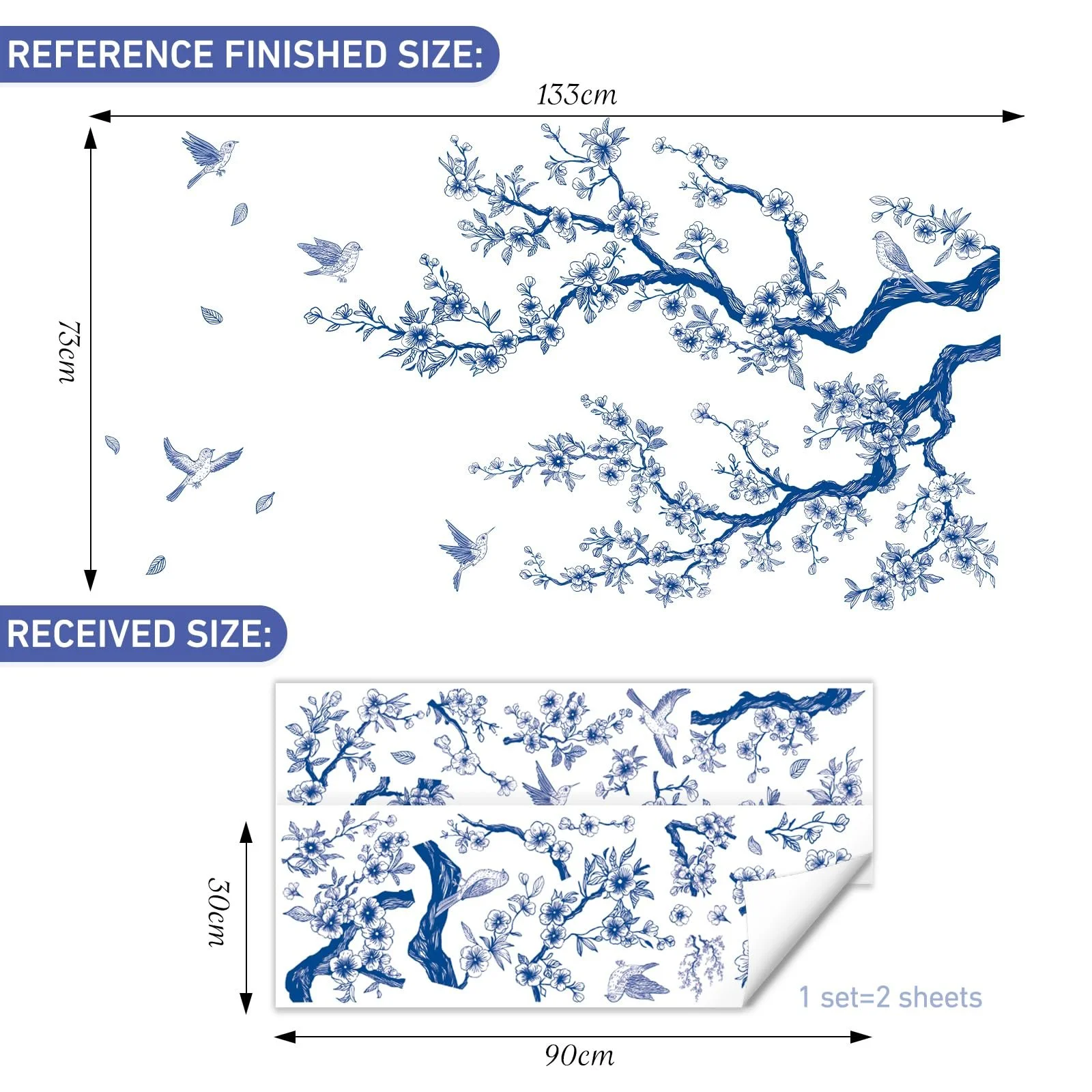 Наклейка на стіну SHUCHING Гілка дерева з блакитними квітами Самоклеюча, фото №5 Наклейка на стіну SHUCHING Гілка дерева з блакитними квітами Самоклеюча, фото №5