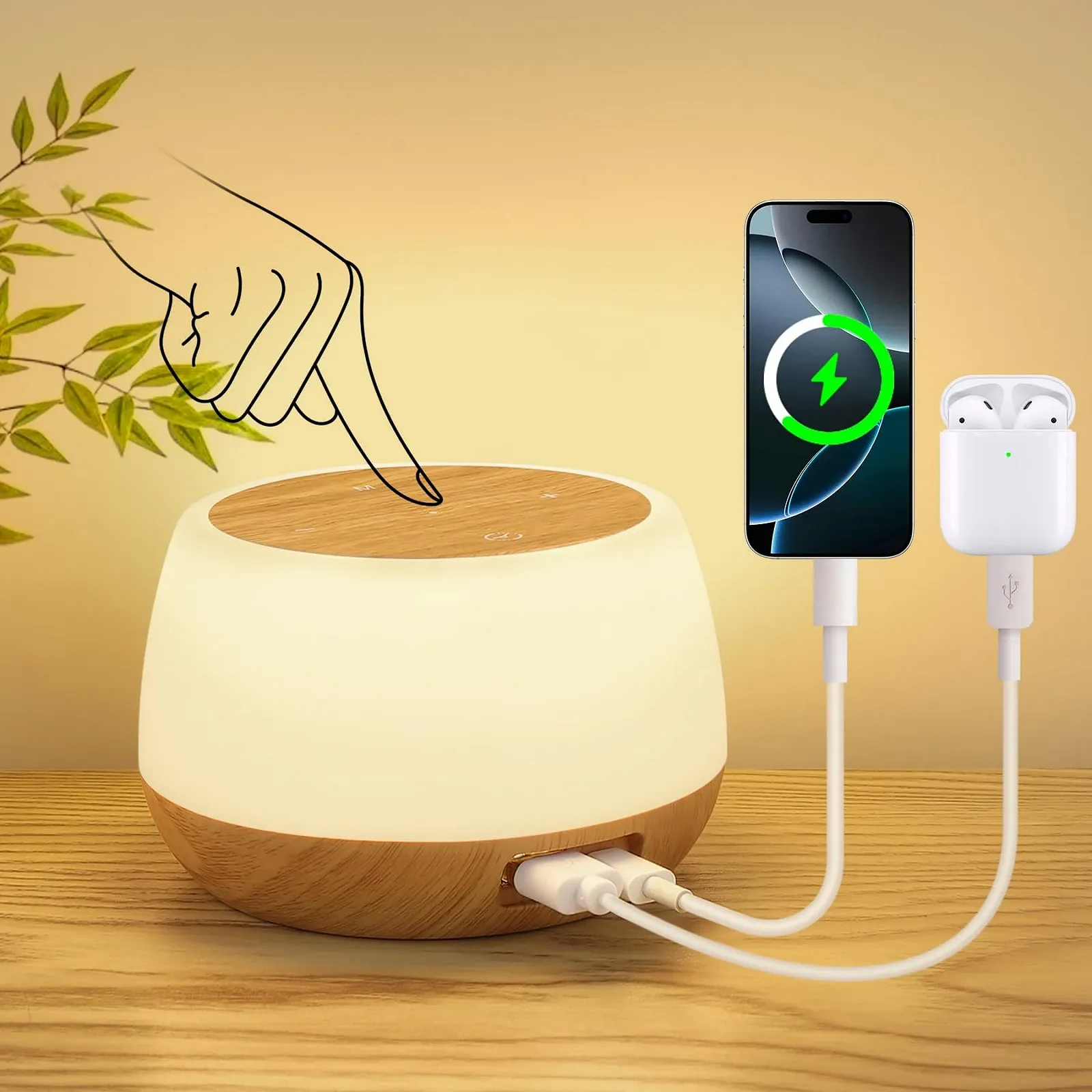 Настільна лампа LED 20 Вт Touch Dimmable 9 кольорів 3 режими Wood Grain, фото №1