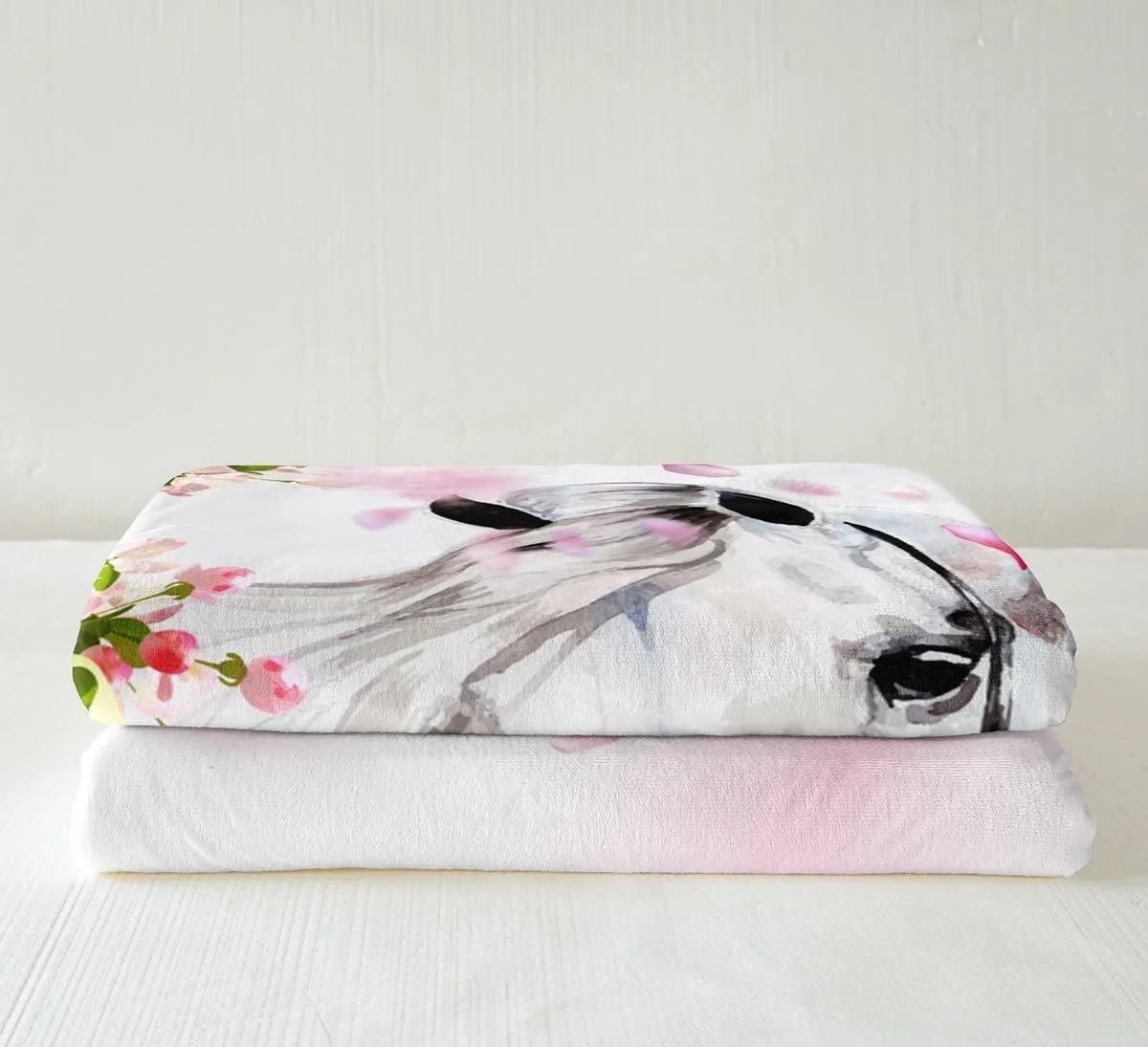 Покривало Tbrand Білий Кінь М'яка Покривало Рожеві Квіти Флісова Покривало Акварельний Дизайн, фото №4
