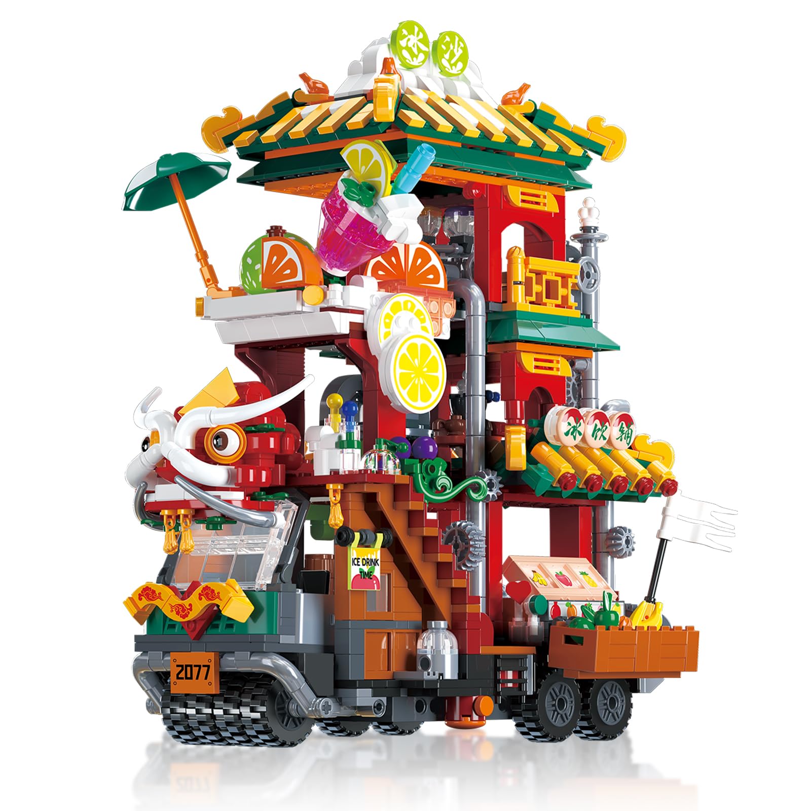 Блоки Hallisun City Ice Drink Shop Truck Mini Stone Street Landscape Creative Architecture Educational Toy, фото №1