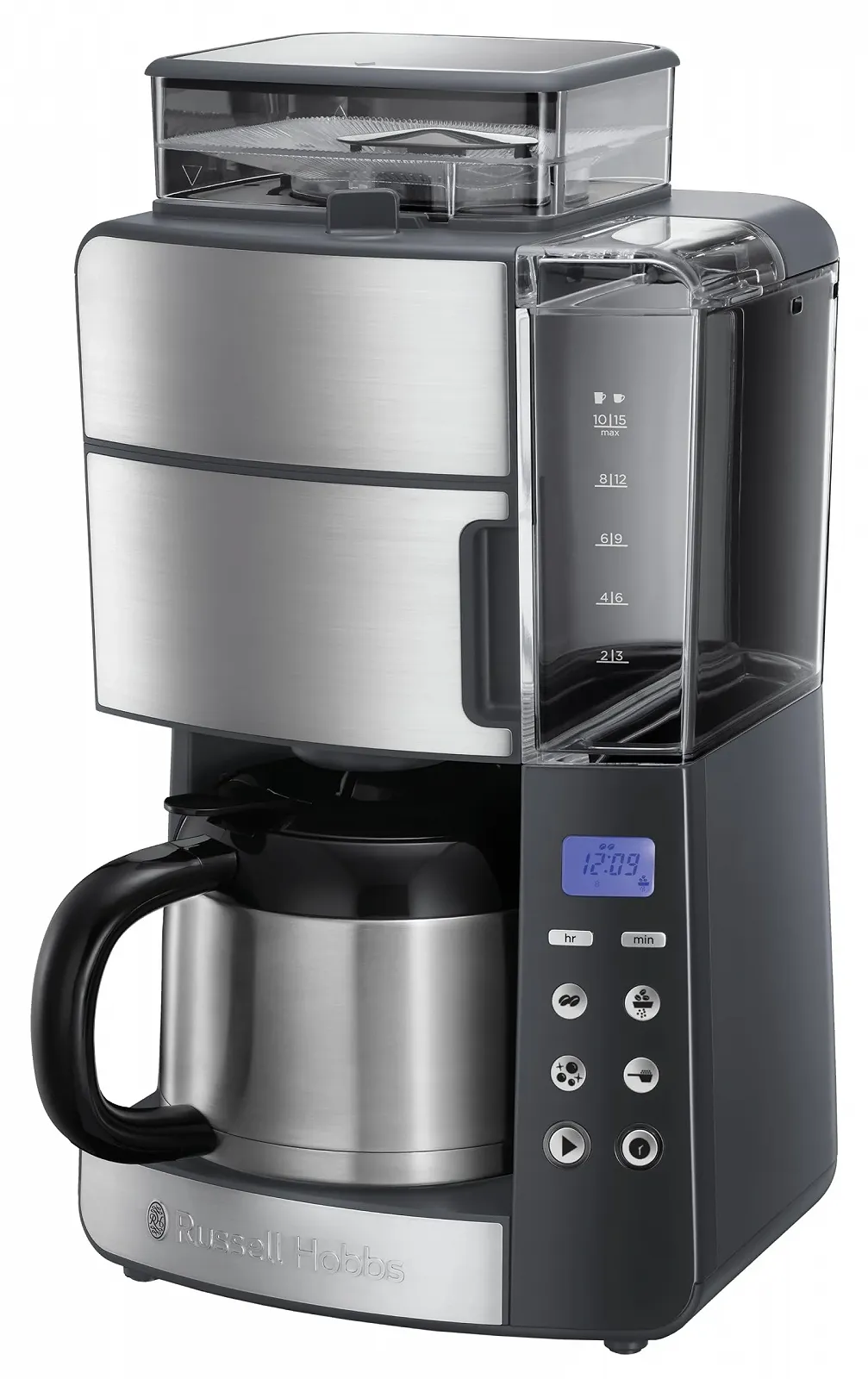 Кофемашина с кофемолкой Russell Hobbs Grind & Brew 25620-56, 10 чашек, цифровой программируемый таймер, 3 уровня помола, 1000 Вт, фото №10 Кофемашина с кофемолкой Russell Hobbs Grind & Brew 25620-56, 10 чашек, цифровой программируемый таймер, 3 уровня помола, 1000 Вт, фото №10