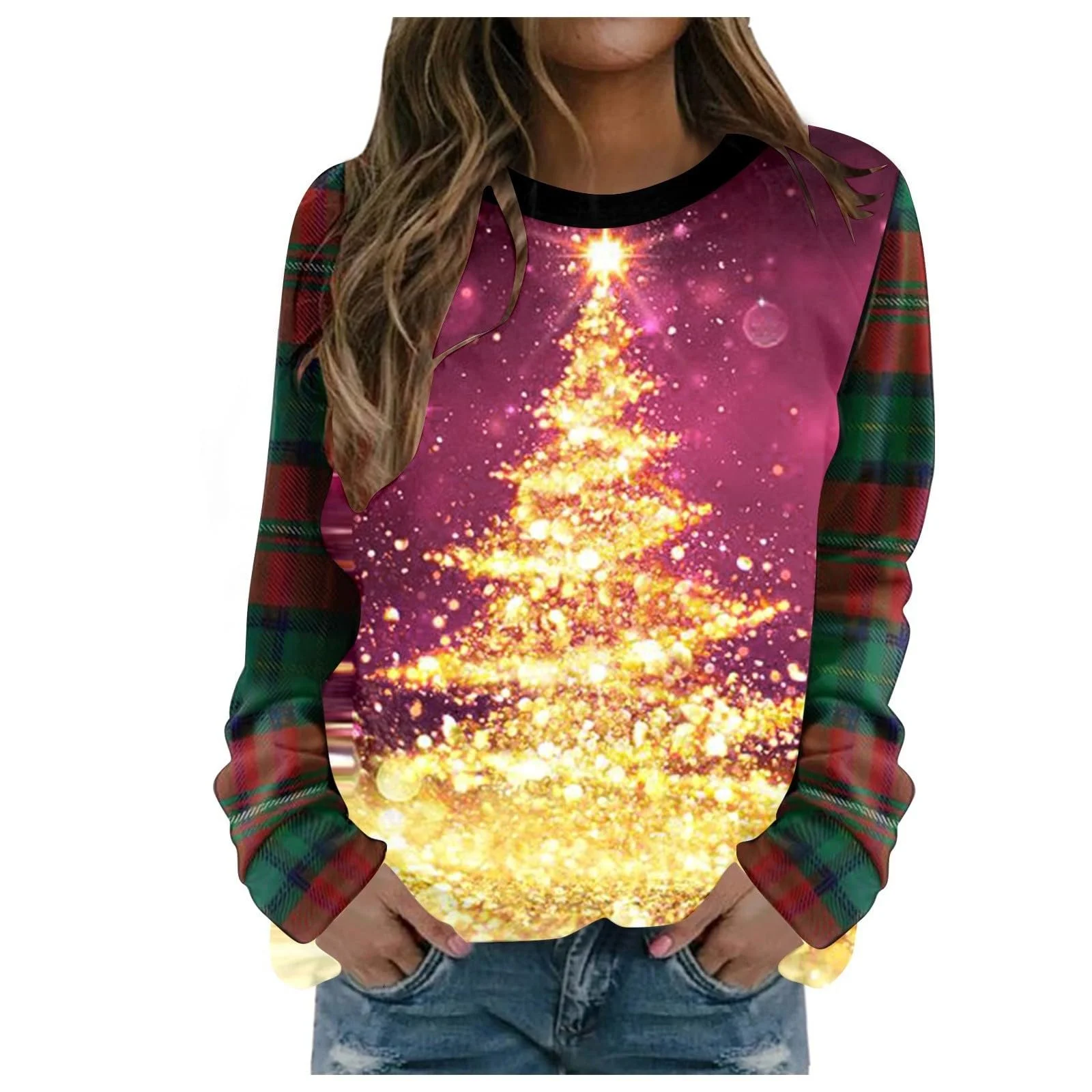 Женский Рождественский Свитер с Рождественским Рисунком, Толстовка, Длинный Рукав, Круглый Вырез, Повседневный Рождественский Пуловер, Рождественские Топы, Лонгслив, Рождественские Топы для Женщин, Девушек-Подростков, фото №1