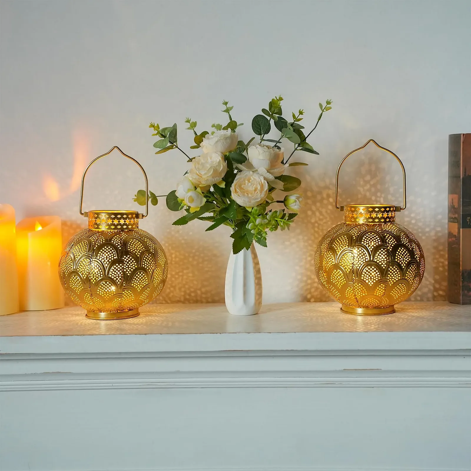 Настільна лампа TRIROCKS Набір з 2 шт. Марокканський стиль 18 см На батарейках Бездротова LED Gold, фото №5