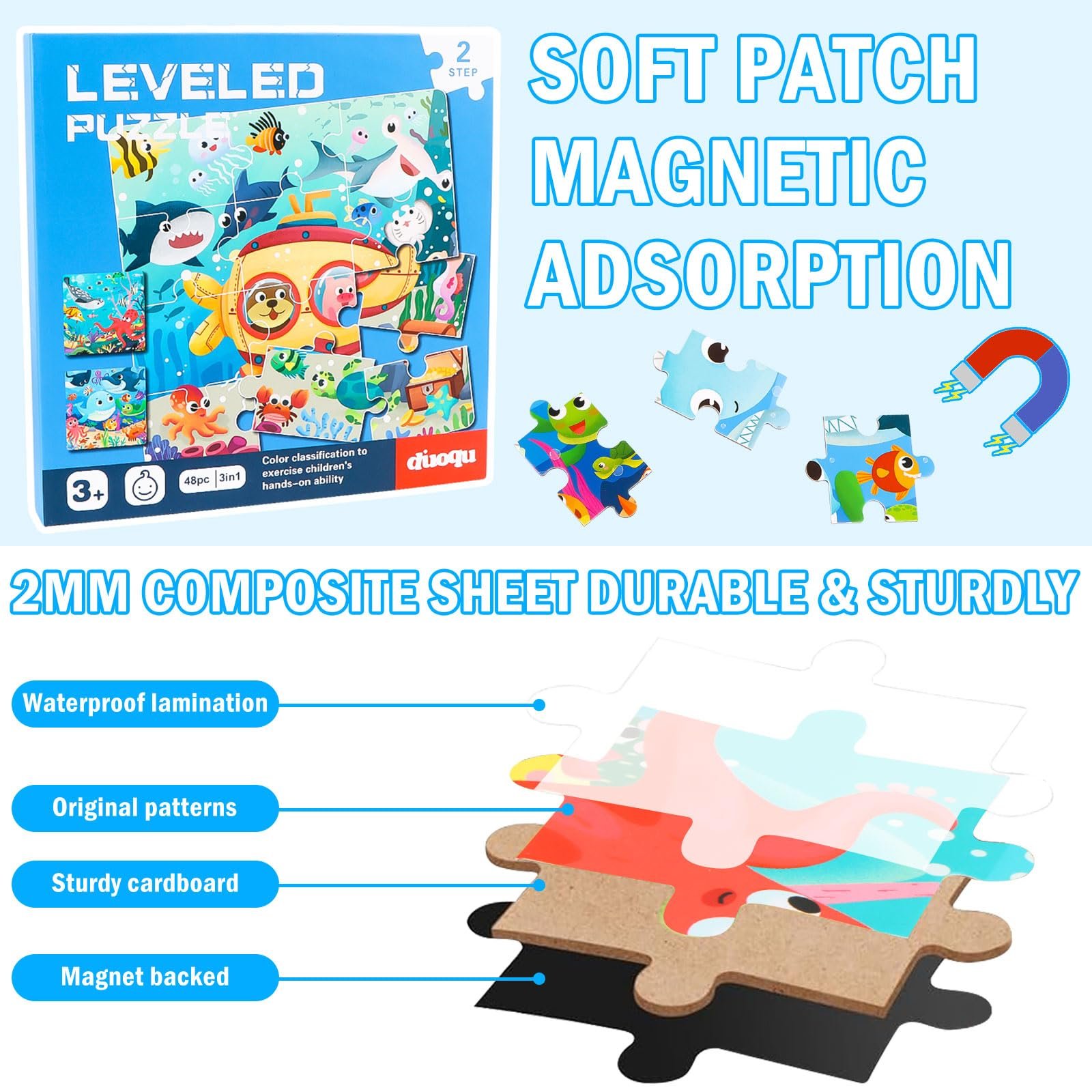 Магнітні пазли Ocean Animals 12, 16, 20 деталей, фото №3