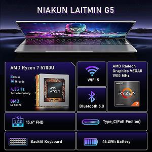Ноутбук 15.6" NIAKUN LAITMIN-G5 AMD Ryzen 7 5700U RAM 16GB SSD 1TB Win11 (UKR) synthetic.ua - Фото 1