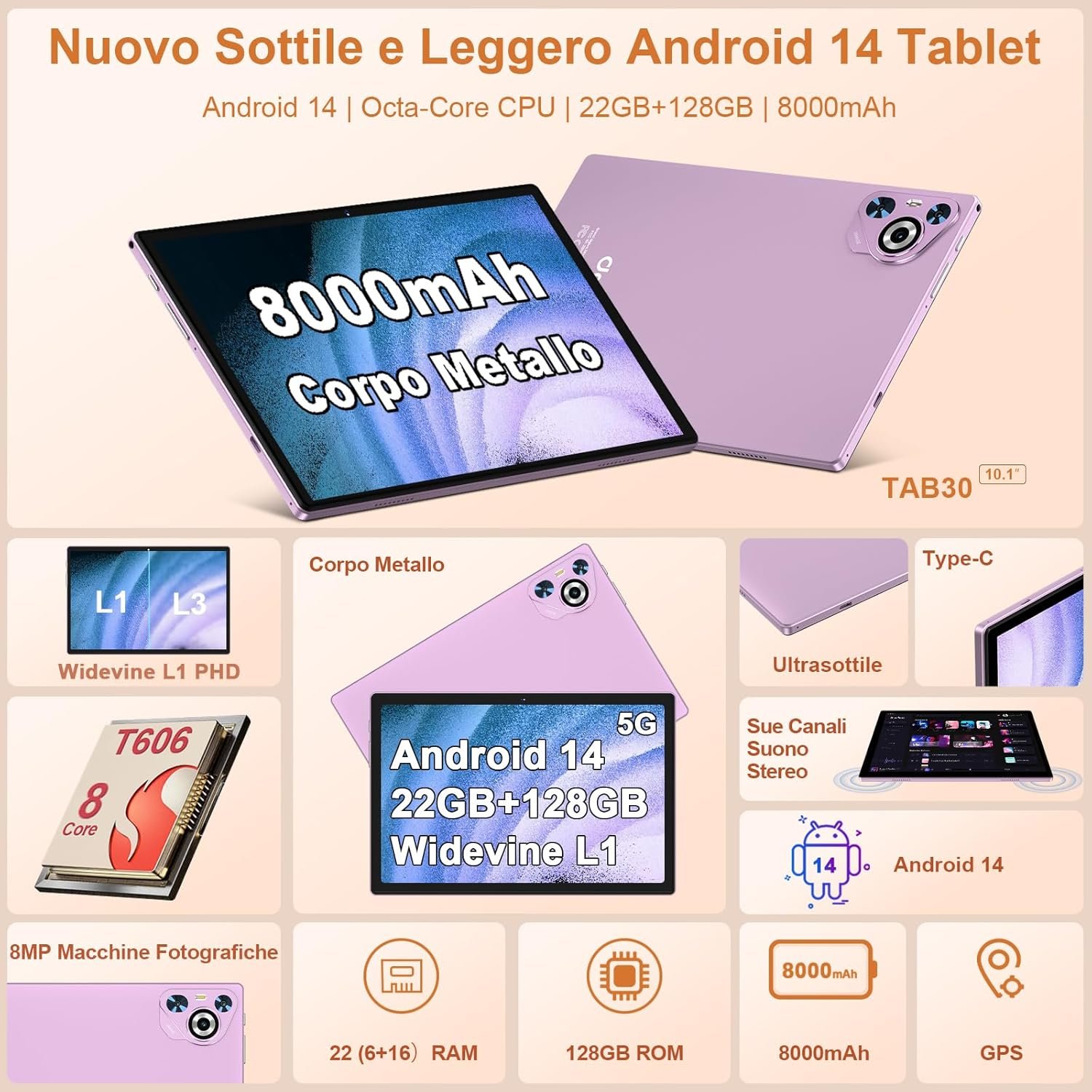 Планшет 10" Dghrti Tab 30 6+16/128Gb 8 ядер Android 14 8000 mAh Черный, фото №3