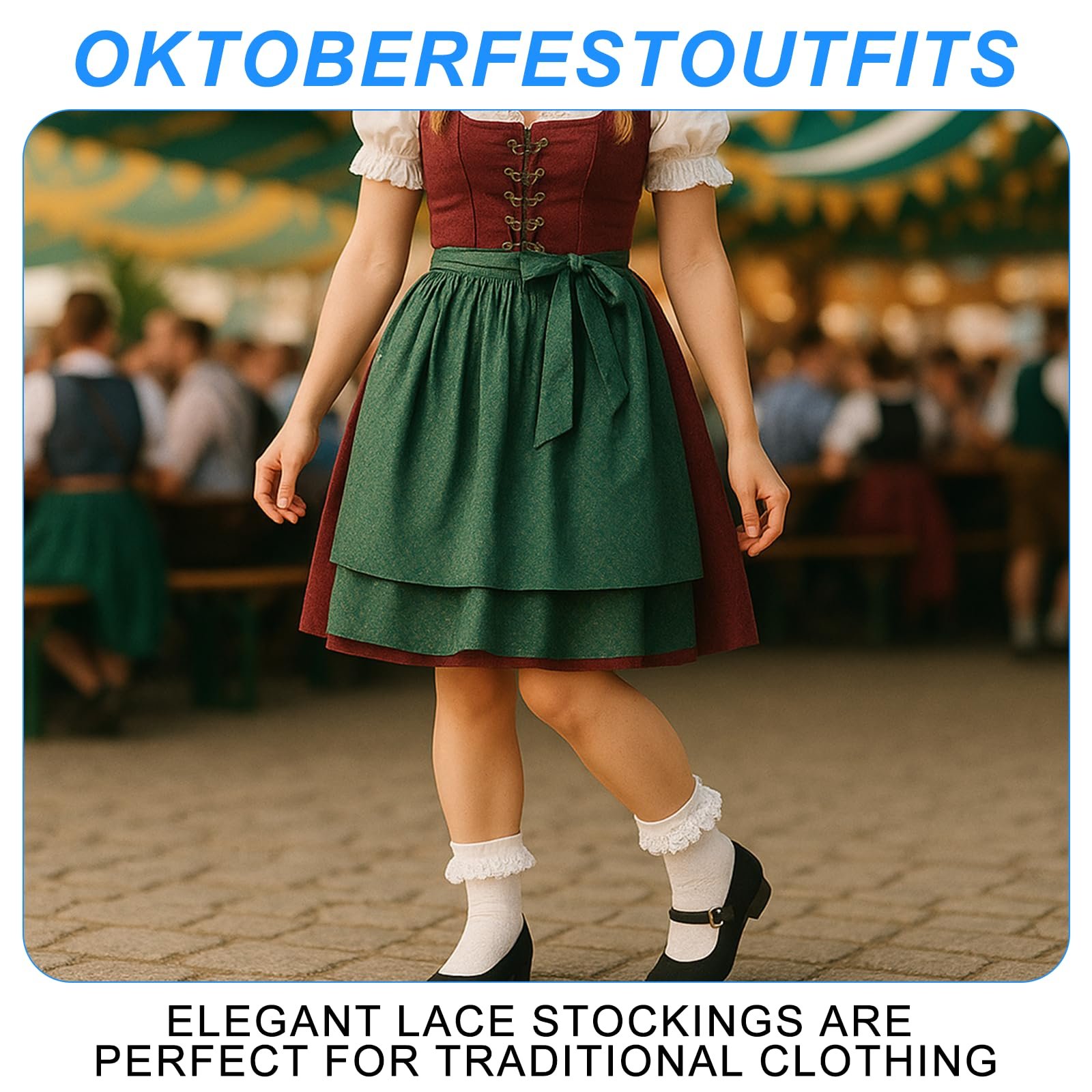 Женские носки для дирндля, 2 пары костюмных носков с рюшами, белые хлопковые носки для аксессуаров дирндля, фото №3