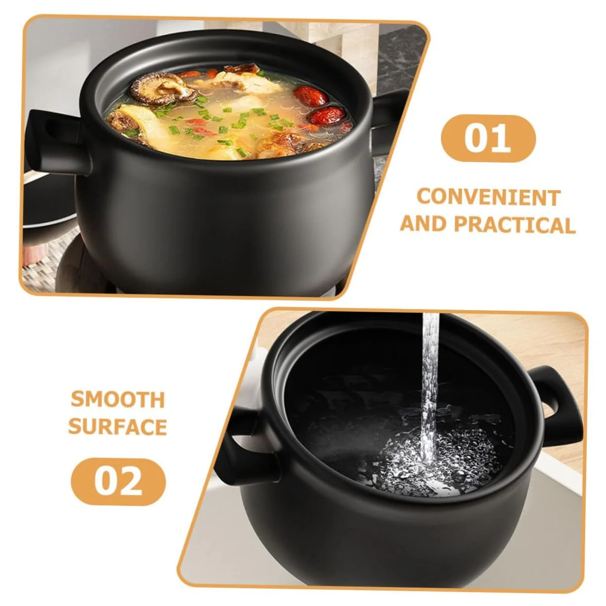 Кастрюля-жаровня Toyvian Ceramic Casserole Large Japanese Stone Pot керамическая термостойкая черная, фото №6