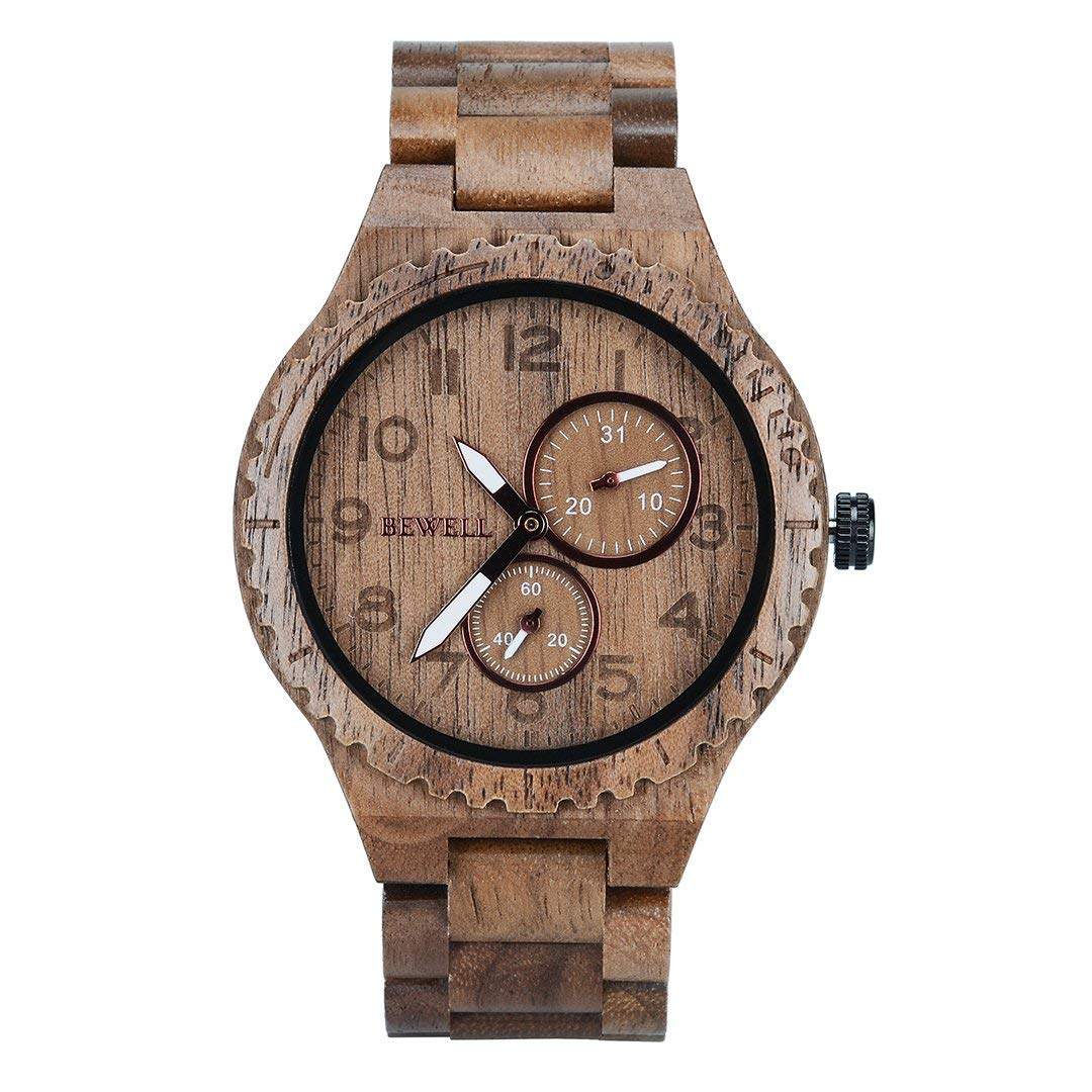 Мужские часы BEWELL Деревянные Аналоговые Японский кварцевый механизм с деревянным ремешком W154A, фото №2