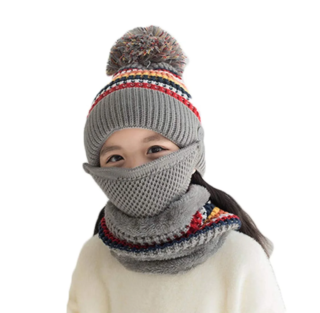 Шапка-шарф ITODA Вязаная Плюшевая Подкладка Зимняя Теплая Защита от ветра с помпоном и защитой ушей, фото №1 Шапка-шарф ITODA Вязаная Плюшевая Подкладка Зимняя Теплая Защита от ветра с помпоном и защитой ушей, фото №1