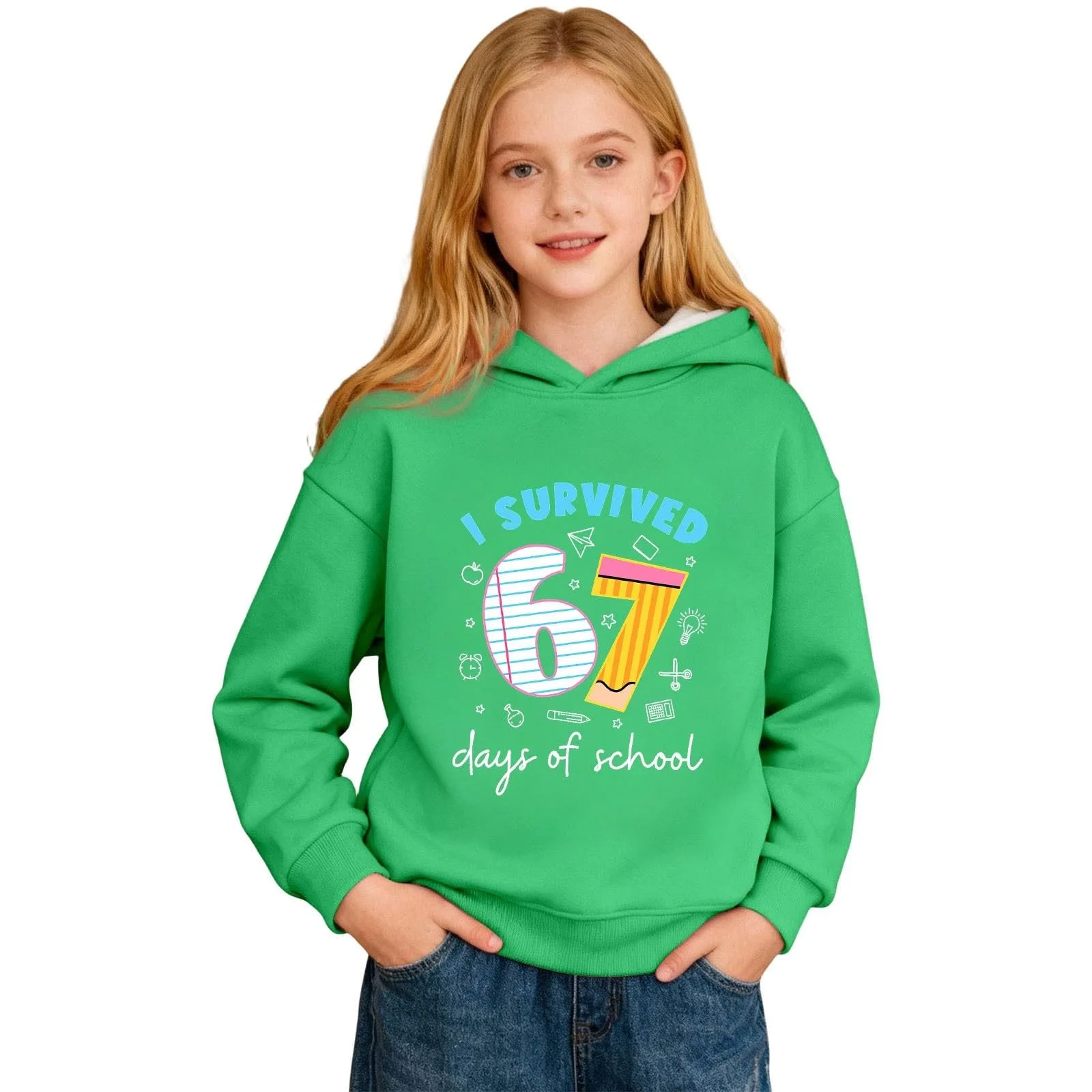 Толстовка з капюшоном для дітей 67, з принтом мема, святкова, з довгими рукавами, теплий одяг для вечірок, фото №1