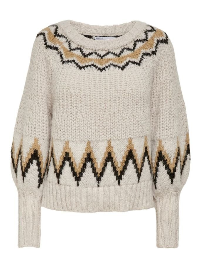Пуловер ONLSMILA LIFE L/S PULLOVER KNT 15244145-Pumice Stone-Pattern:W. EARTH COLOURS ONLY S, фото №3