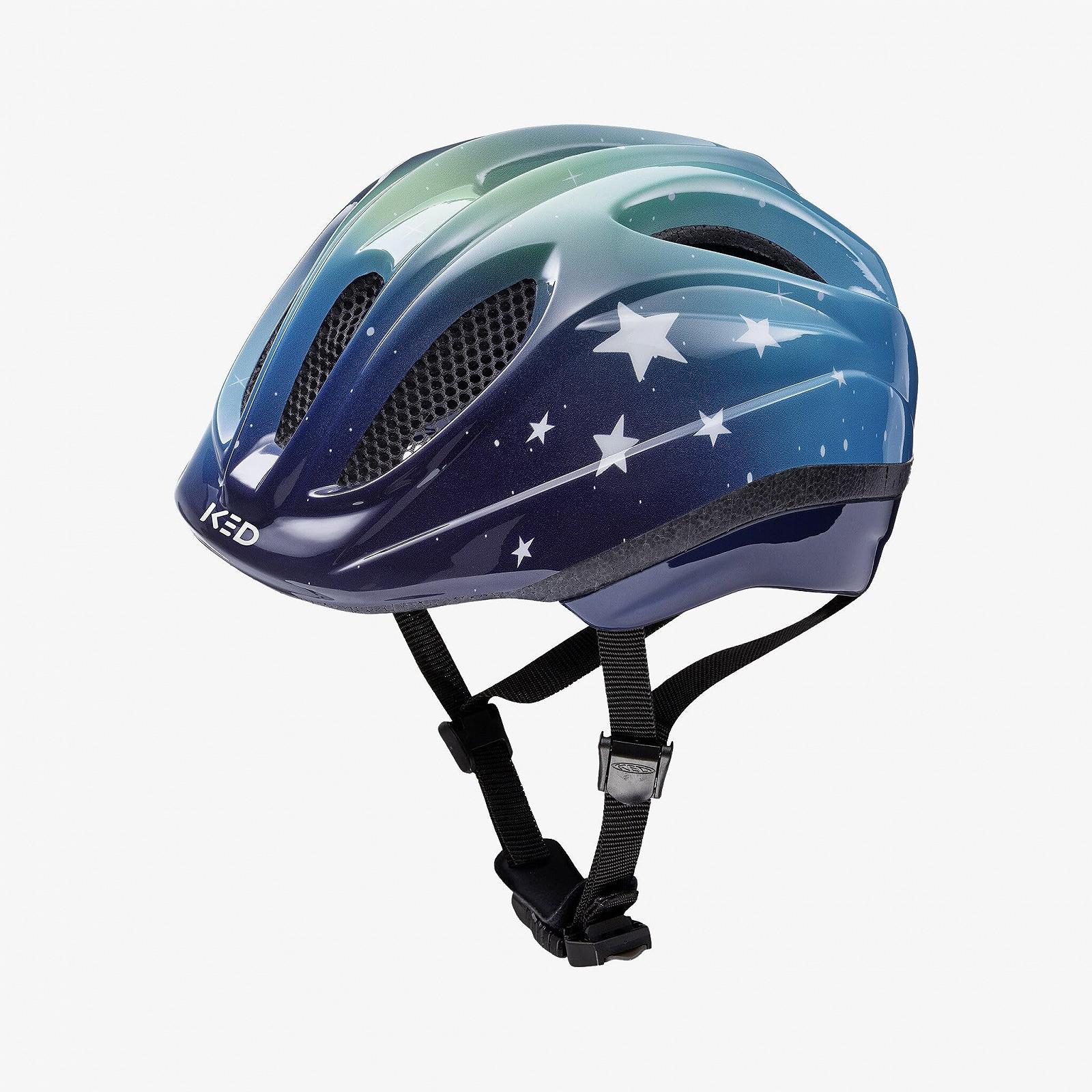 Шолом велосипедний дитячий KED Meggy II Trend 2024 Stars Blue Green / 49-53 (SM) із захисною сіткою від комах, інтегрованим світлодіодним заднім ліхтарем та технологією MaxShell, фото №5