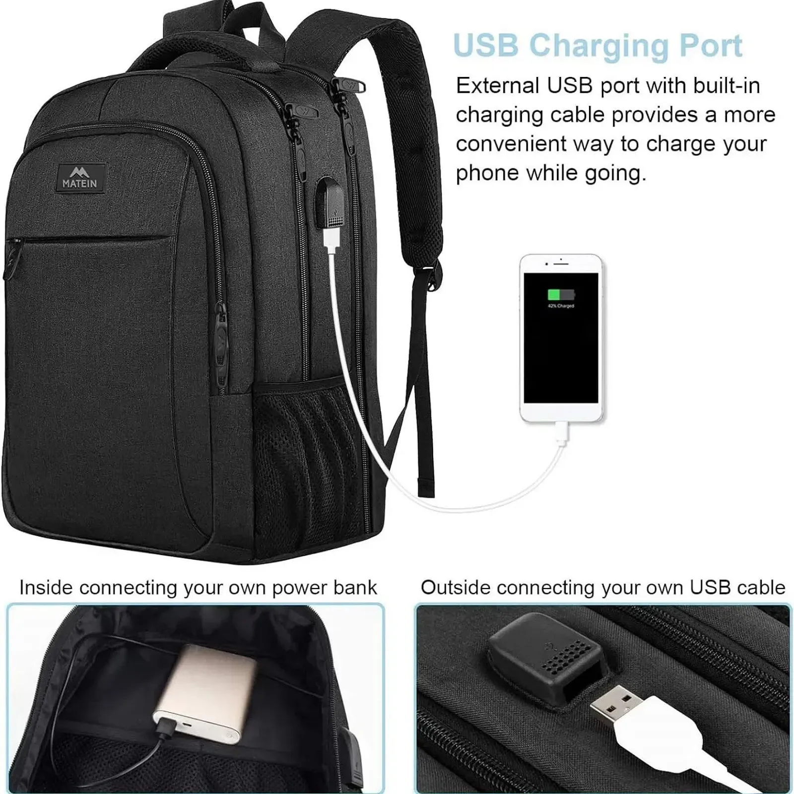 Рюкзак MATEIN 17.3 Inch USB Charging Port Anti Theft Black, фото №5 Рюкзак MATEIN 17.3 Inch USB Charging Port Anti Theft Black, фото №5