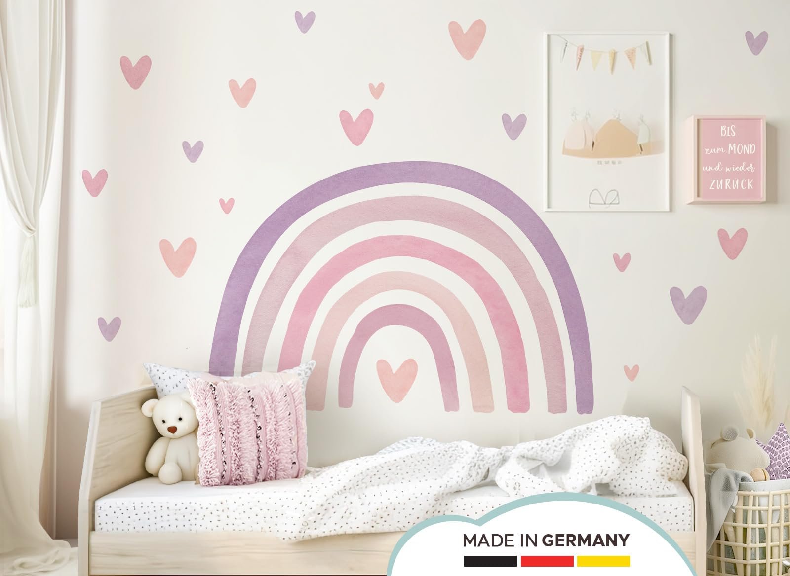 Наклейка на стену Little Deco DL5090 M Радуга с сердечками Фиолетовый Розовый, фото №2