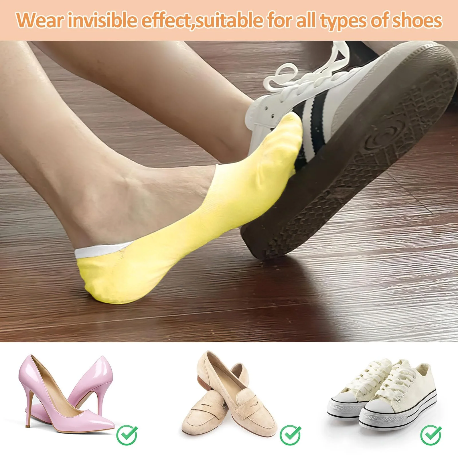 Носки Hopton 9 пар женские, 35-40, разноцветные носки для тренировок, невидимые дышащие носки-балетки с нескользящим силиконом для лоферов, туфель на плоской подошве, кроссовок, черный, белый, синий, желтый, хаки, фото №5