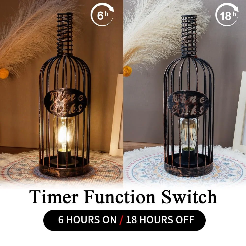 Настільна лампа JHY DESIGN Decorative Battery Operated Wireless Metal Wine Cork Bottle з таймером Black Brushed Gold, фото №4