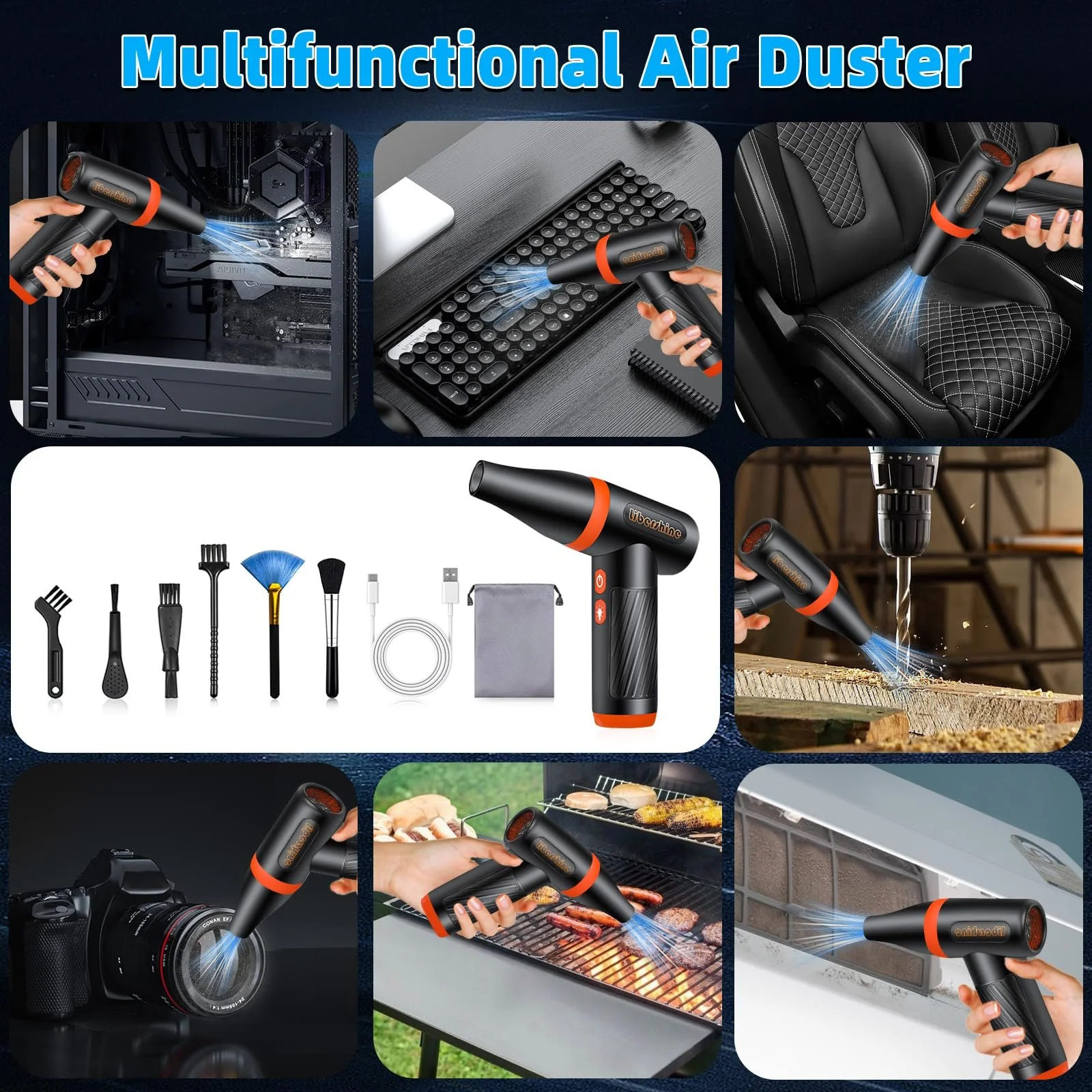 Електричний повітродувка  3-швидкісний 150 000 об/хв 3300 мАг USB, фото №7