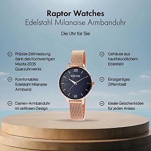 Годинник Raptor Leonie RA10240 Жіночий Аналоговий Кварцовий Сталевий Сітчастий Ремінець synthetic.ua - Фото 1