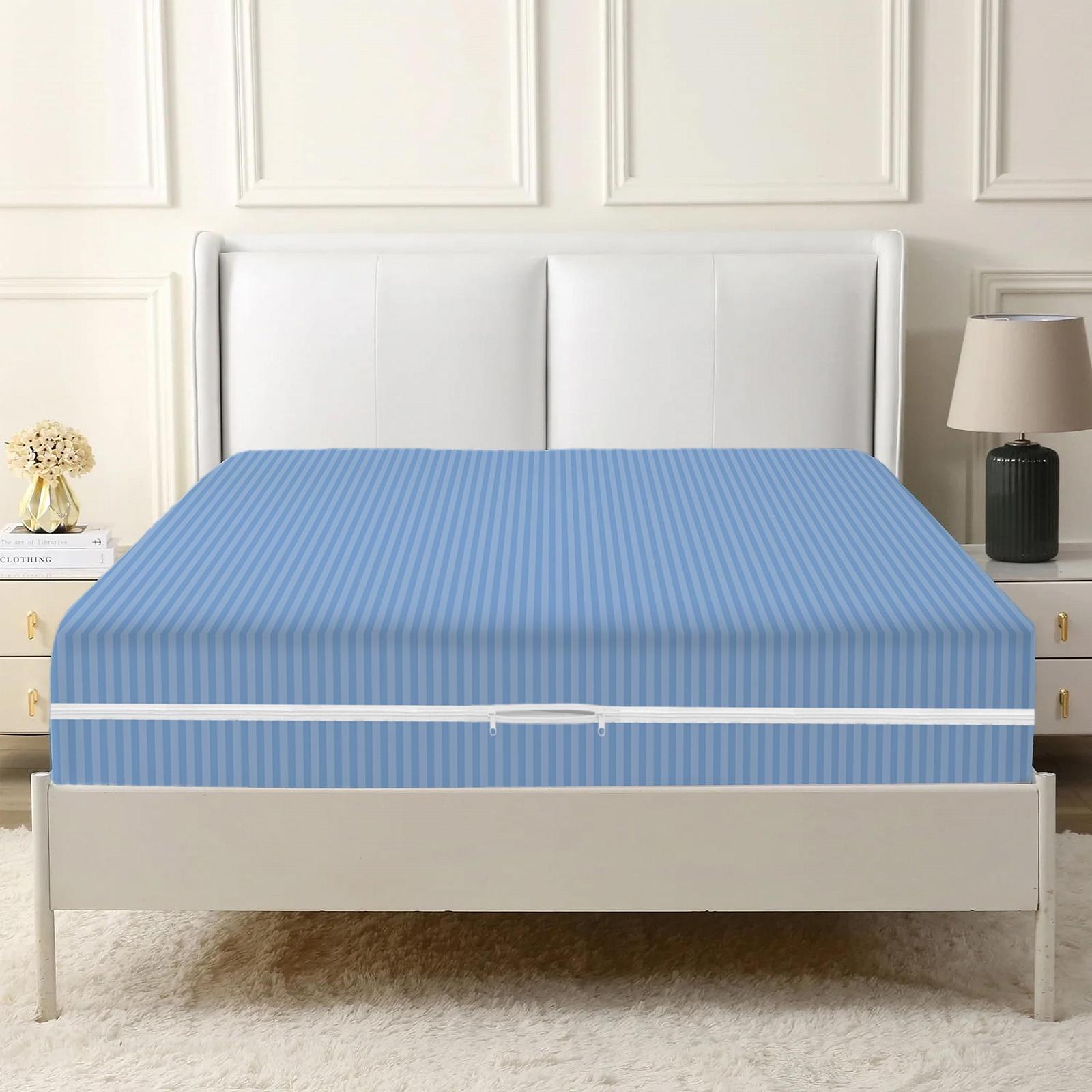 Наматрасник Satin Stripe Двусторонняя молния Полная защита от клопов Глубина 30 см Синий King, фото №8