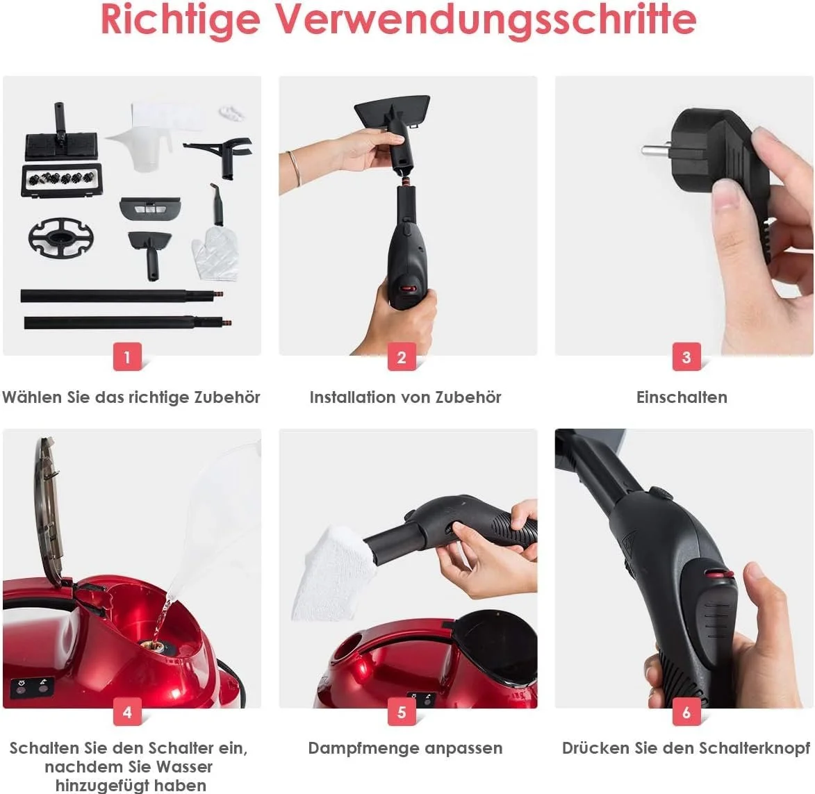 Пароочиститель FANTASK 2000 W 4 bar 1.5 L Red 19 аксессуаров, фото №6 Пароочиститель FANTASK 2000 W 4 bar 1.5 L Red 19 аксессуаров, фото №6