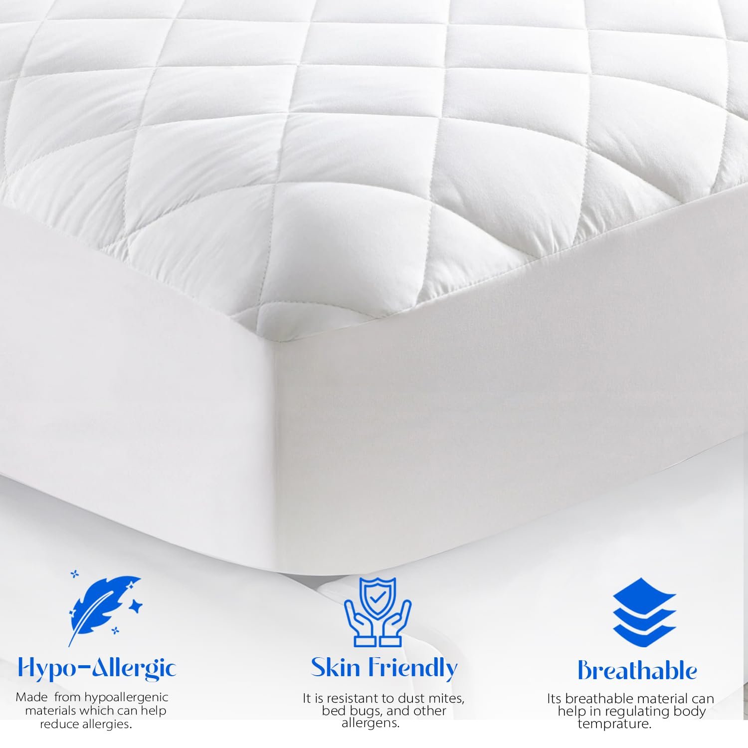 Наматрасник стеганый Ethereal Luxuries Двуспальный дышащий Двойная защита Глубокая посадка Стираемый Защитный наматрасник для кровати Двуспальный Гипоаллергенный Комфорт гостиничного качества, фото №3