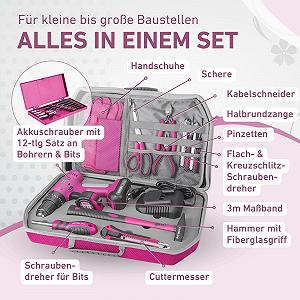 Набір Extol Lady Cordless Drill 27 шт I 12 В Li-Ion жіночий бездротовий шуруповерт рожевий з ударною функцією 2000 мАг I 2-швидкісний бездротовий ударний дриль з сумкою для інструментів I з рожевим футляром synthetic.ua - Фото 1