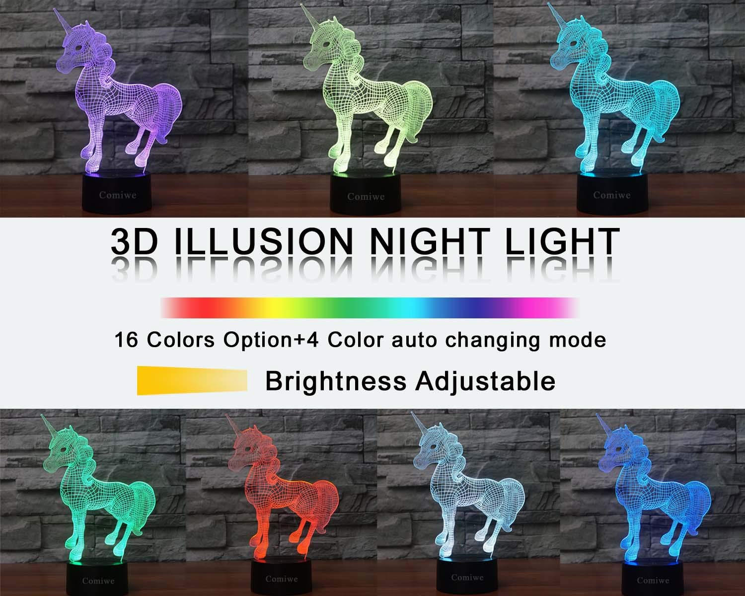 Иллюзионная ночная лампа Comiwe Unicorn (D) LED 16 цветов с пультом дистанционного управления, фото №3
