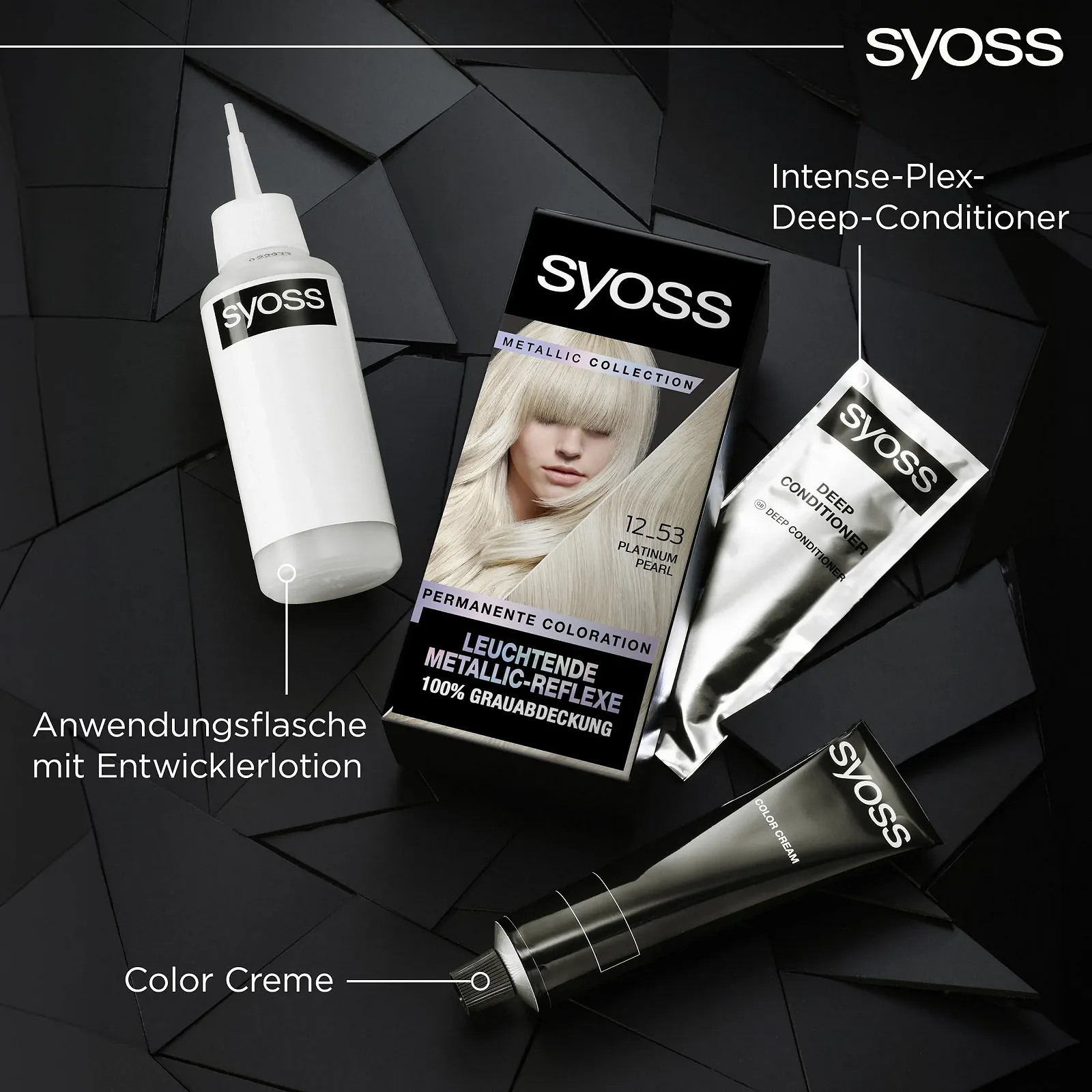 Краска Syoss Color Metallic Collection 12-53 Platinum Pearl (3 x 115 мл), Стойкая краска для волос с металлическими отблесками, покрытие седины до 100% и интенсивность цвета до 10 недель, фото №10 Краска Syoss Color Metallic Collection 12-53 Platinum Pearl (3 x 115 мл), Стойкая краска для волос с металлическими отблесками, покрытие седины до 100% и интенсивность цвета до 10 недель, фото №10