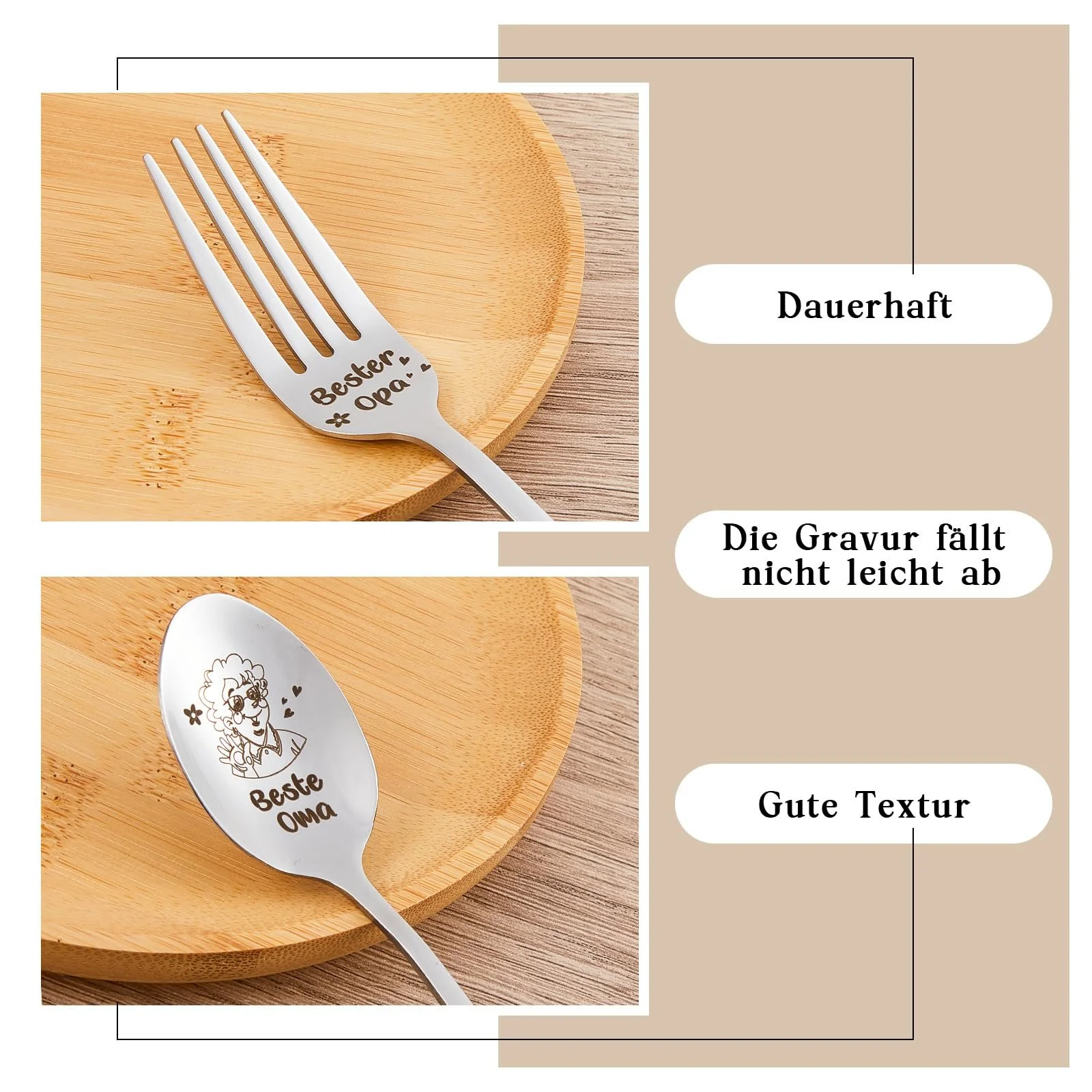 Набір: Ложка Nuenen 2 шт, Вилка Nuenen 2 шт, з гравіюванням Найкраща бабуся та дідусь, фото №3