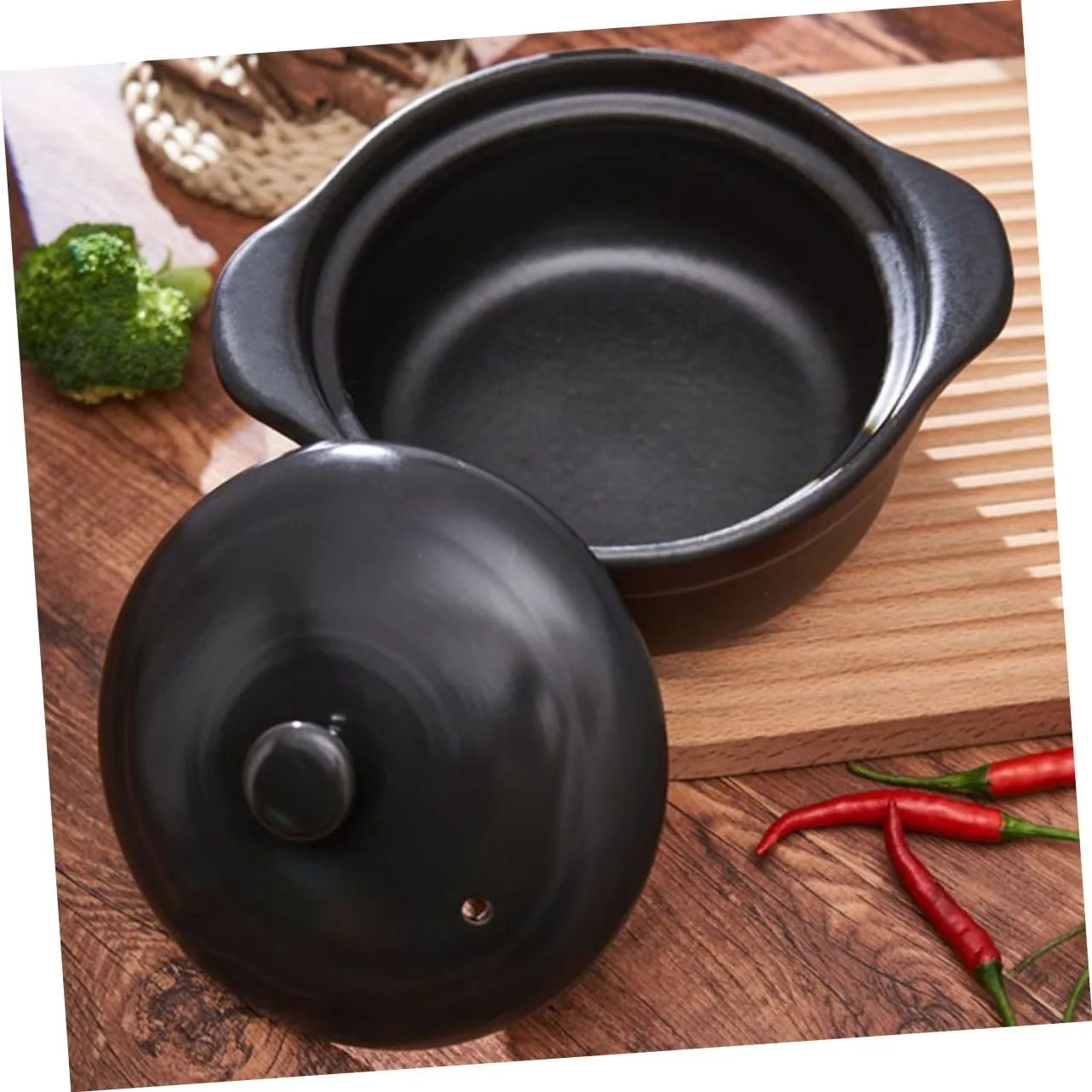 Кастрюля керамическая с крышкой термостойкая с антипригарным покрытием черная, фото №4