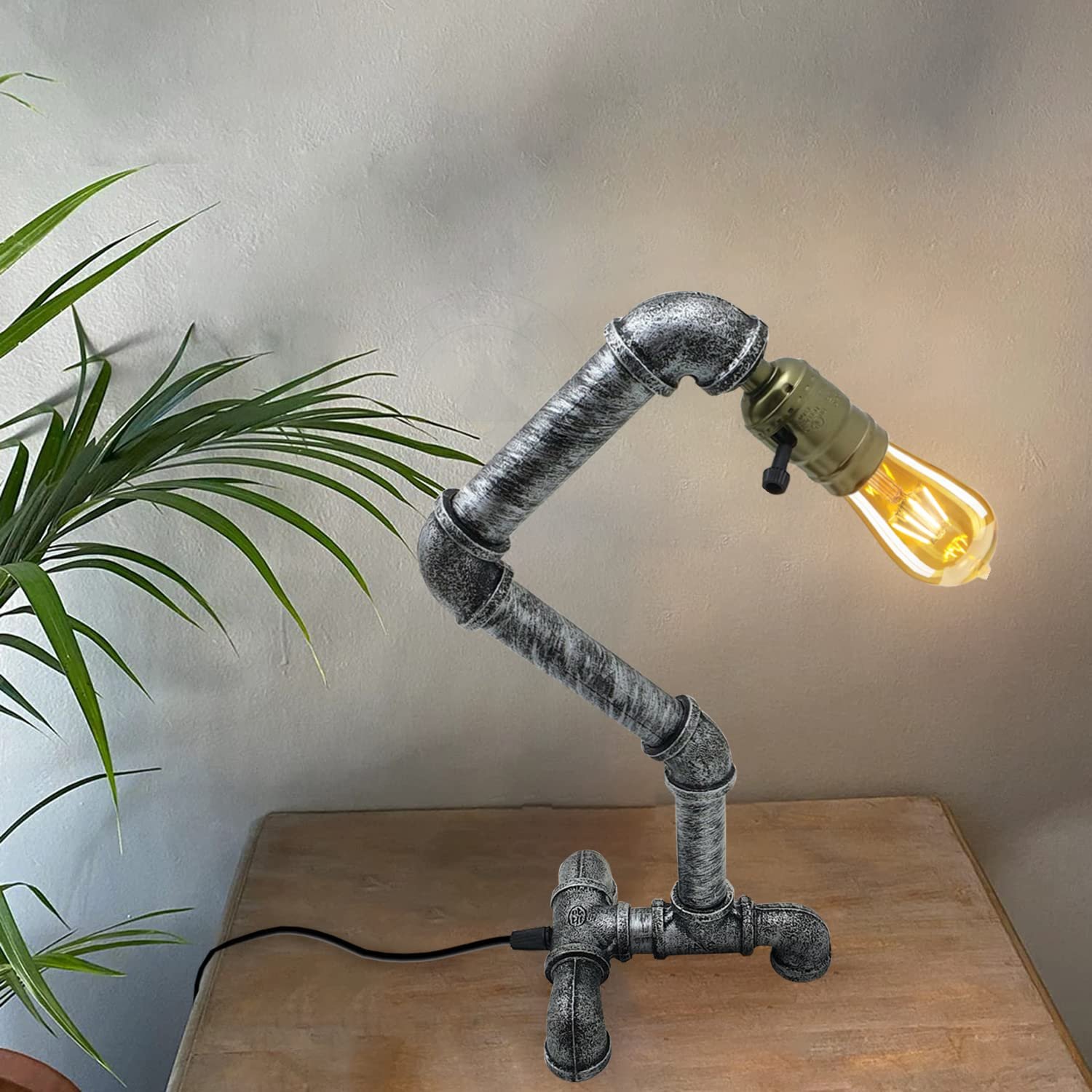 Настільна лампа Industrial Antique Style Brushed Silver Water Pipe Steampunk, фото №2