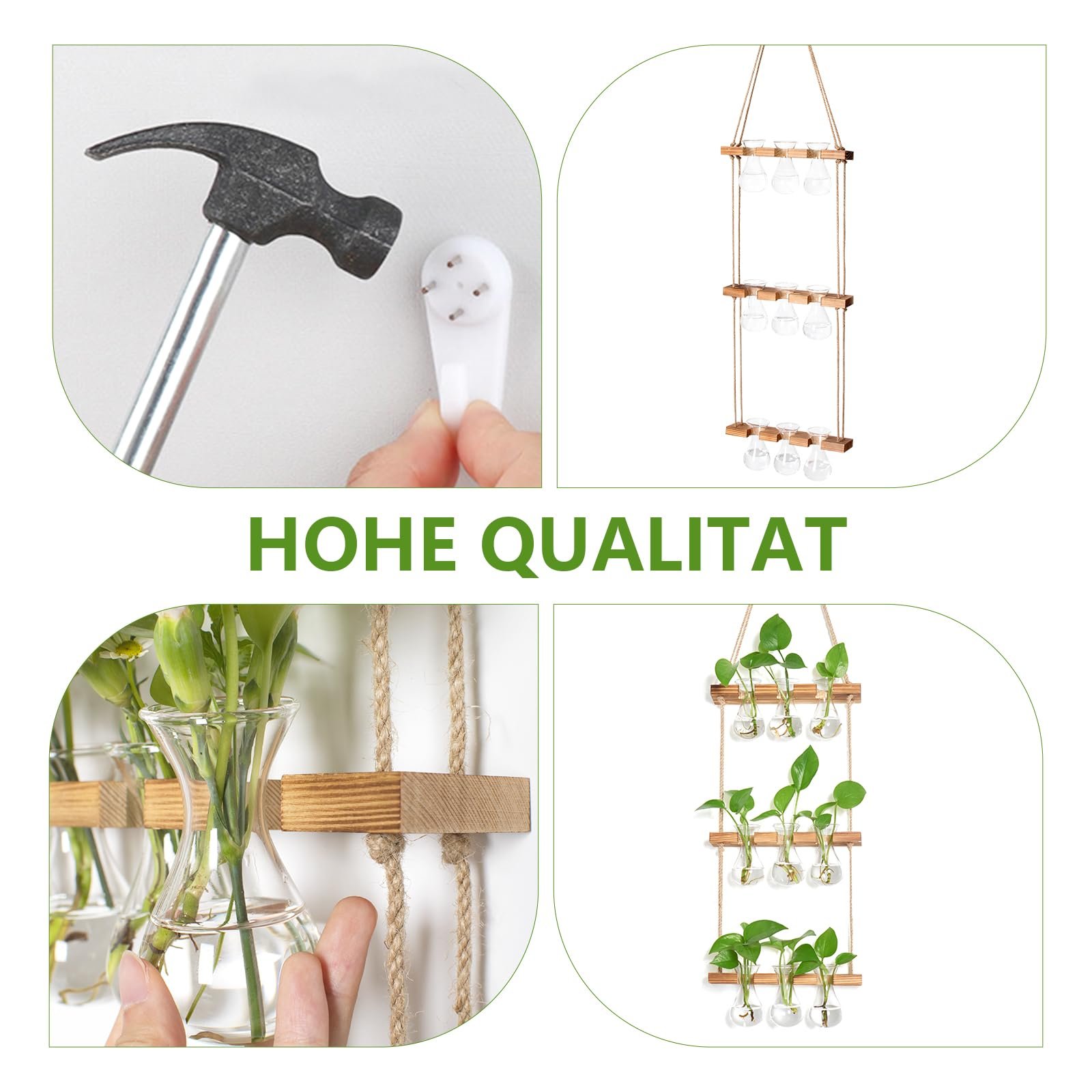 Станція для розмноження рослин XXXFLOWER Small Teardrop 3-рівнева з 9 скляними вазами та сосновою підставкою Прозорий/Натуральне дерево, фото №4