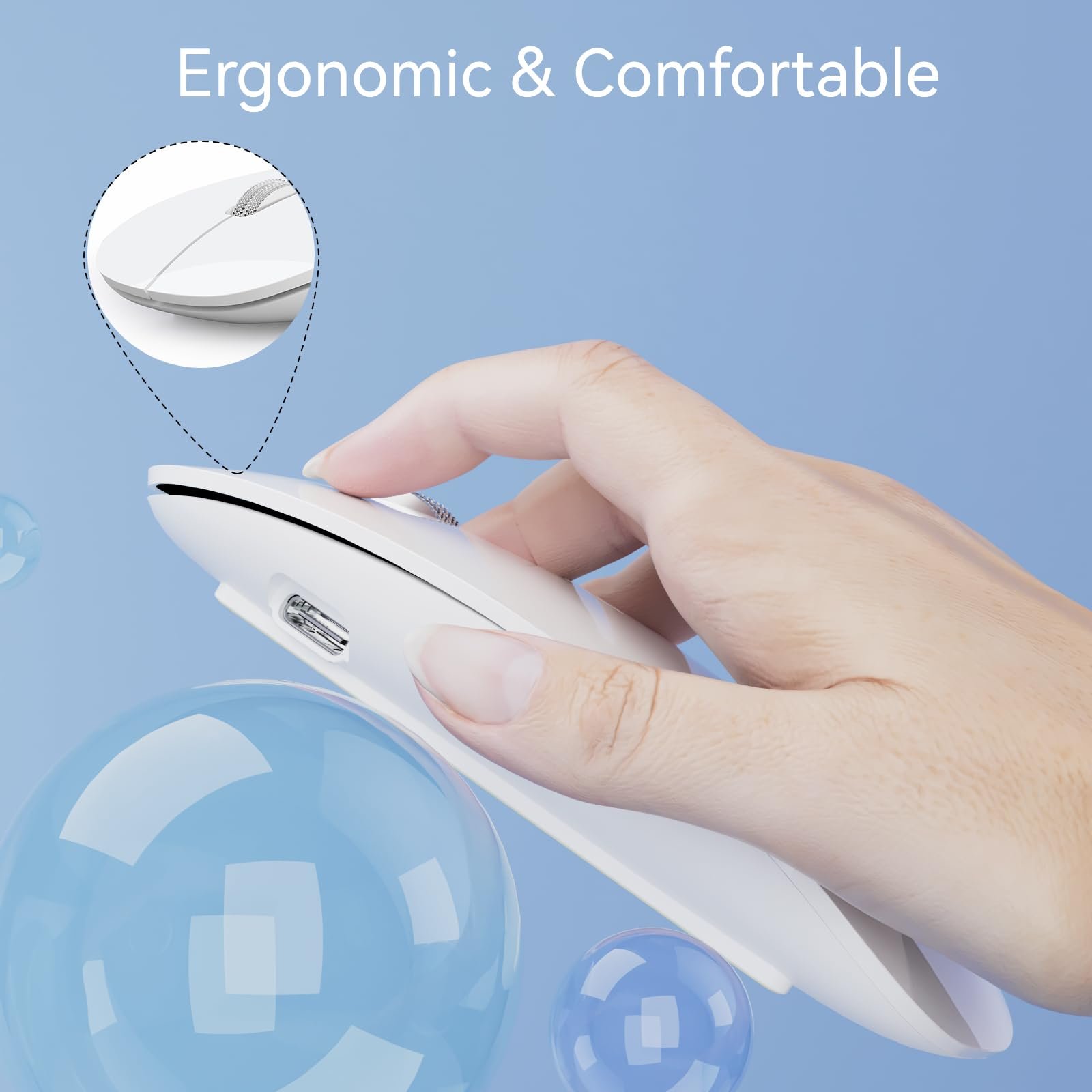 Мышь Беспроводная Uiosmuph G11 USB Nano / Type-C Белая, фото №4