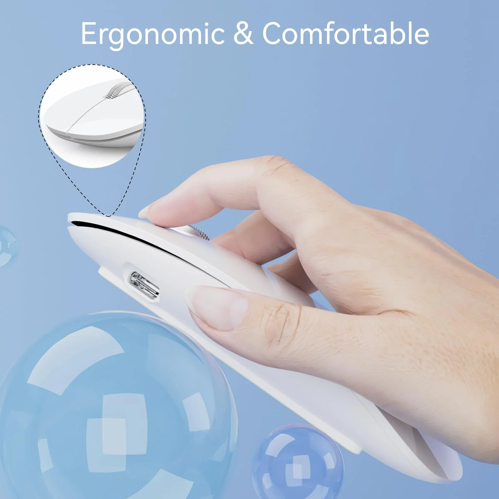 Мышь Беспроводная Uiosmuph G11 USB Nano / Type-C Белая, фото №4