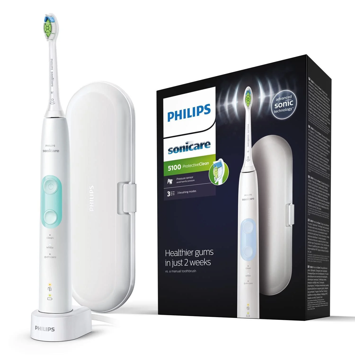Электрическая зубная щетка Philips Sonicare ProtectiveClean 5100 2 программы Контроль давления Таймер Дорожный футляр White, фото №1
