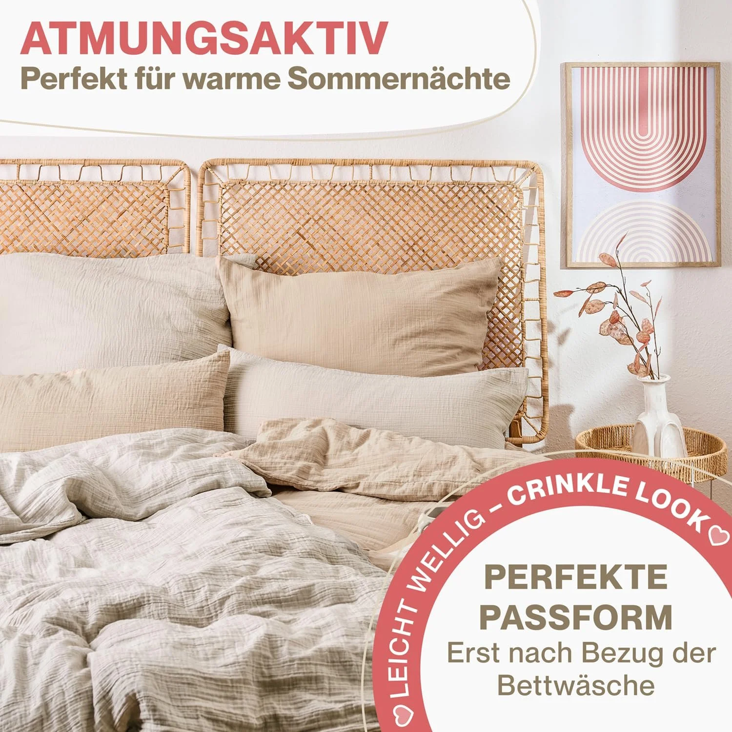 Наволочка Blumtal Muslin 80 x 80 см Комплект 2 шт. Oeko-Tex сертифицированная муслиновая наволочка из 100% хлопка, фото №3