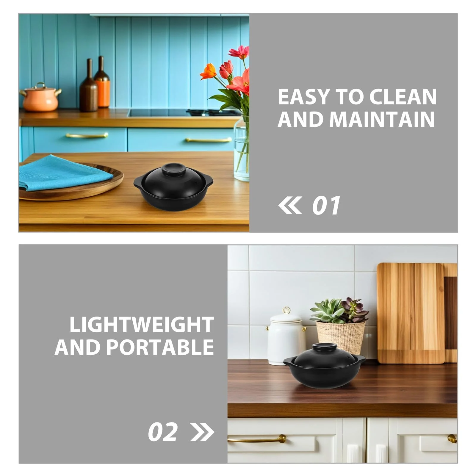 Горщик для запікання Healifty глиняний теракотовий з кришкою термостійкий 600 мл, фото №3