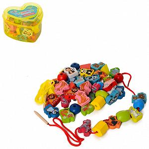 Развивающая игрушка шнуровка бусы Limo Toy MD 0344 Деревянная игра в банке - Фото 1
