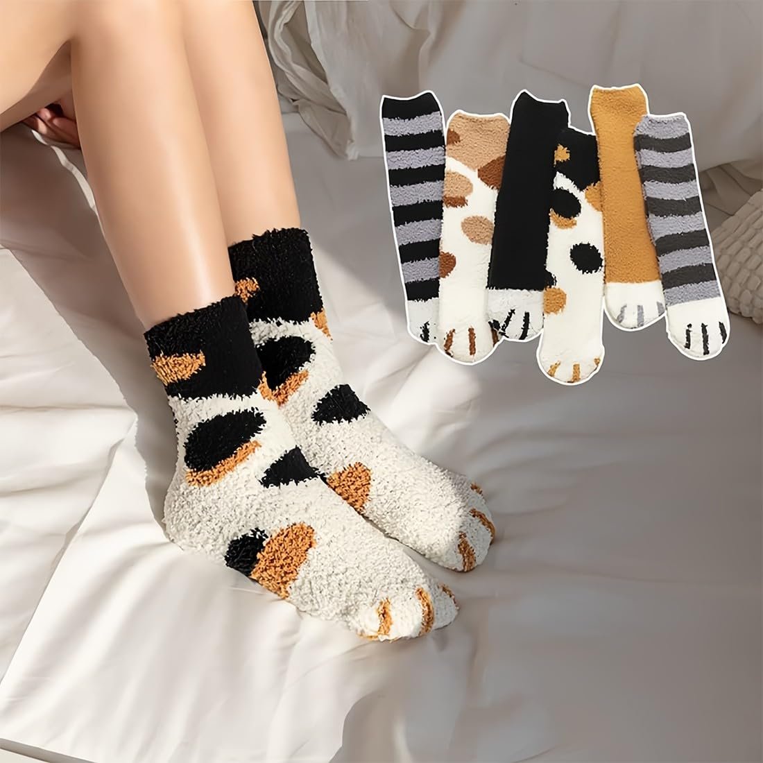 Носки Кошачьи Лапки 6 пар, Зимние Пушистые Носки для Девочек, Милый Подарок, Рождественские Носки, Подарок на День рождения, фото №3