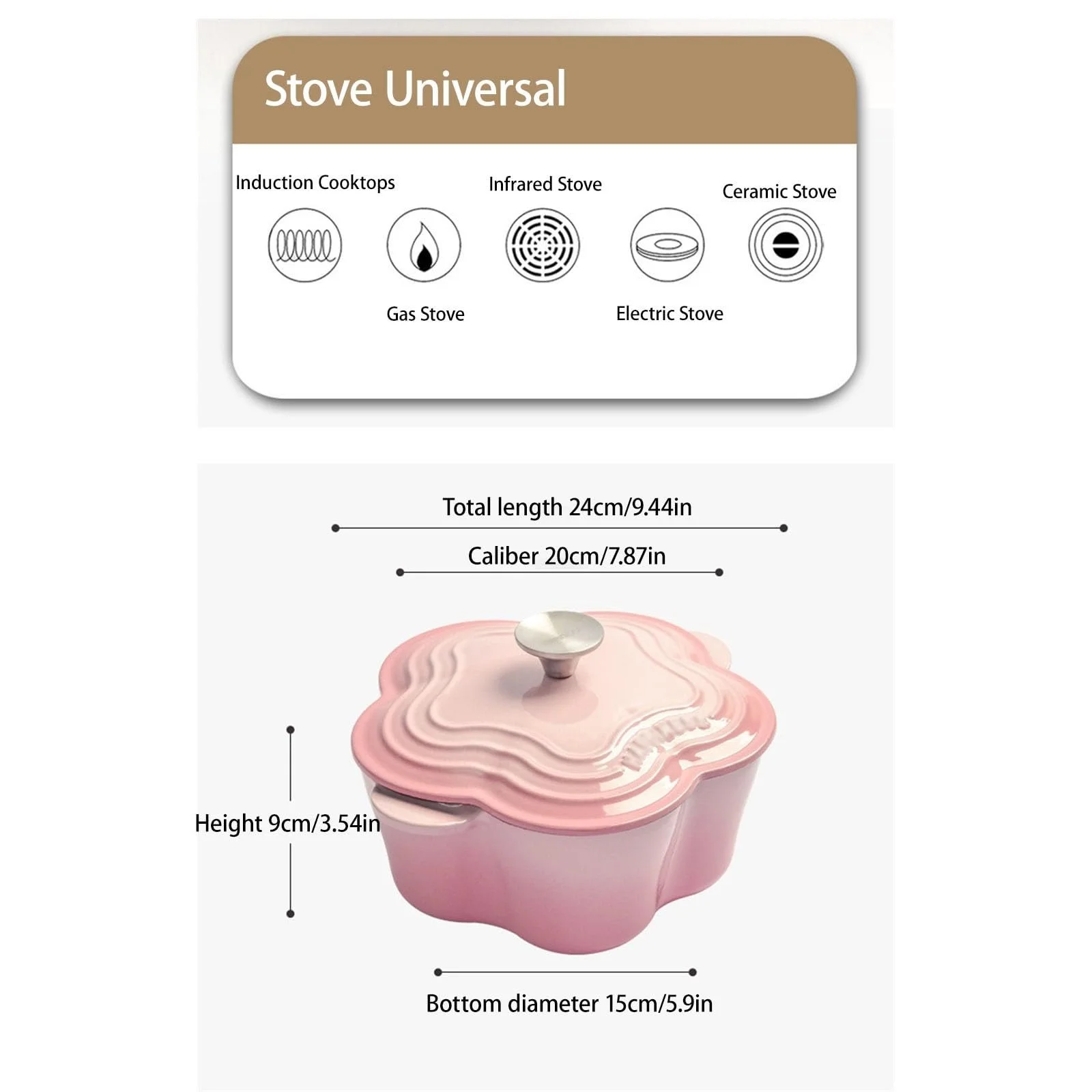 Кастрюля-жаровня Dutch Oven форма цветка эмалированный чугун с крышкой розовая, фото №8
